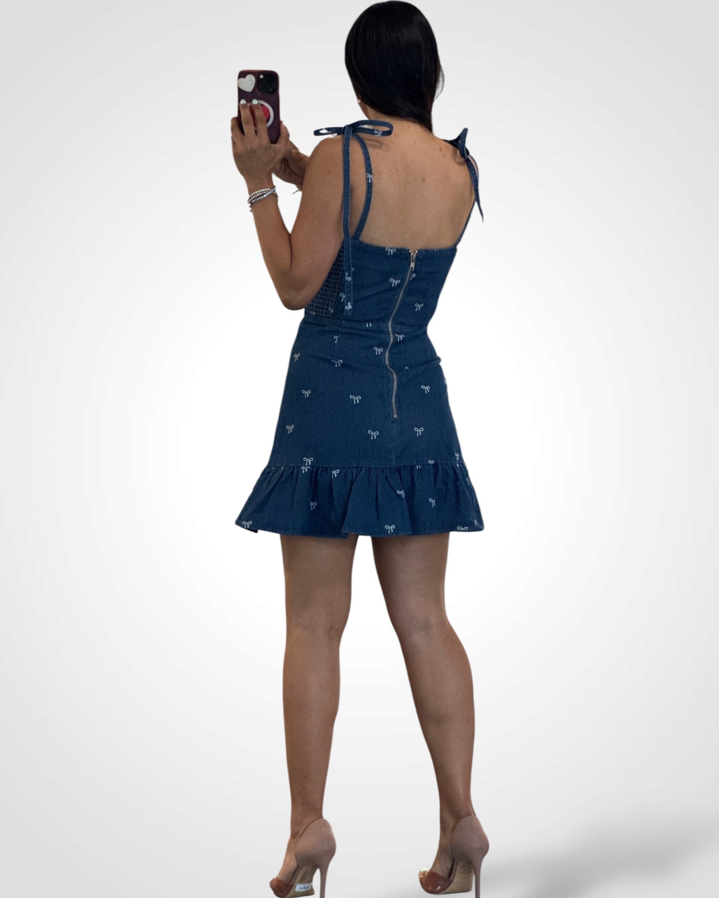 Denim Washed Bow Mini Dress