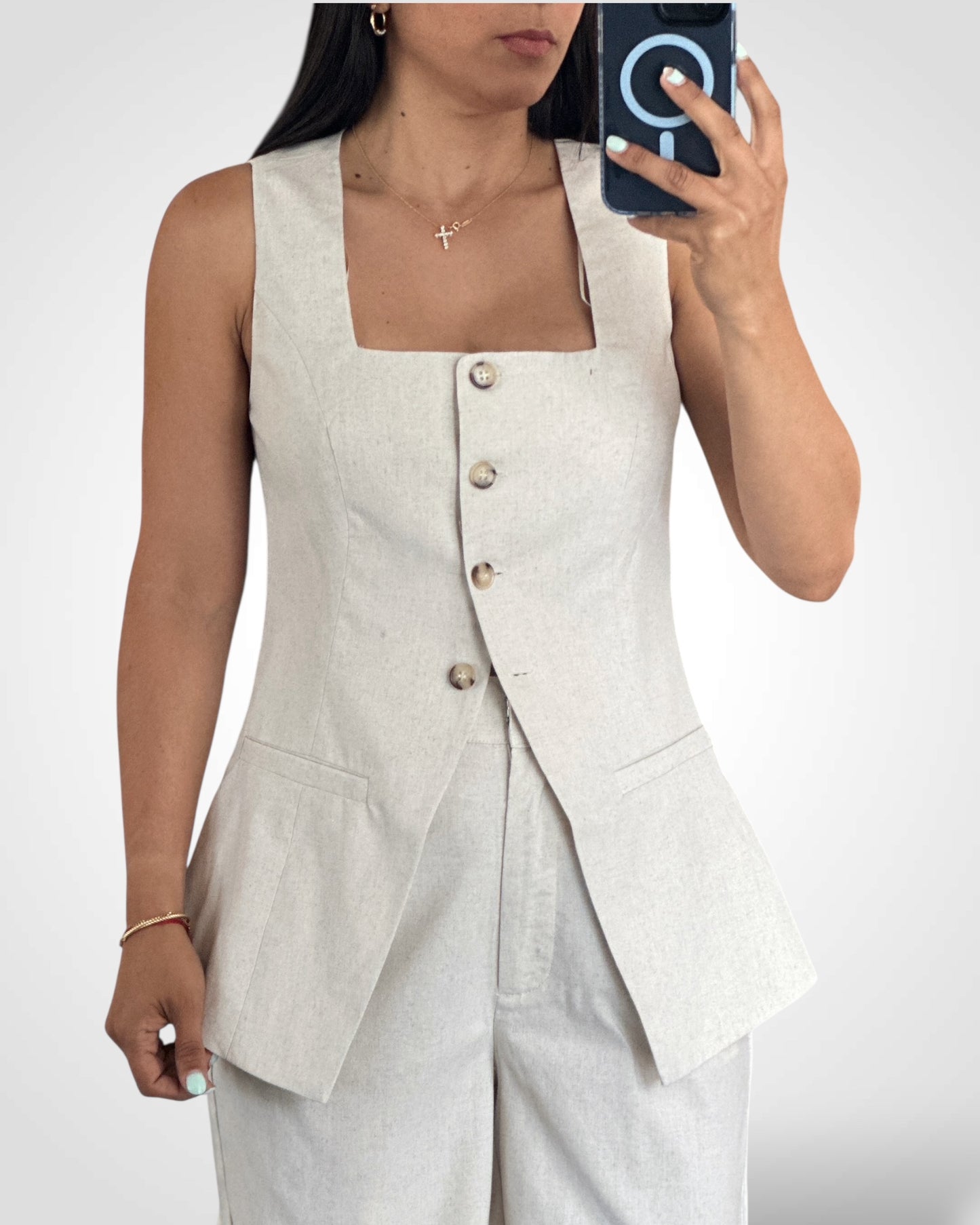 OATMEAL SQUARE NECK NEST AND LONG PANTS SET