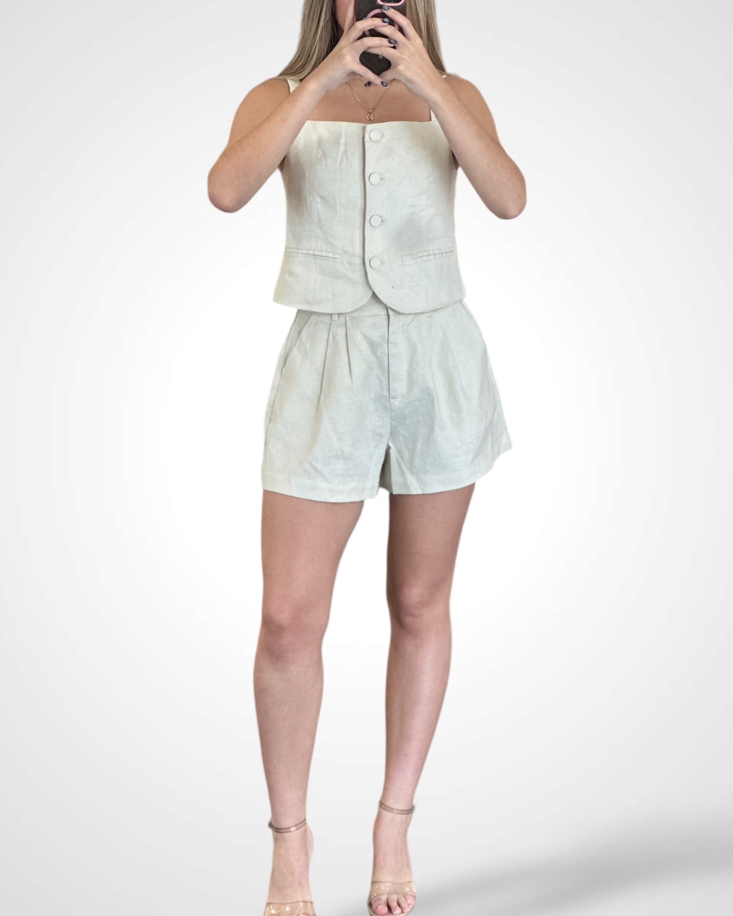 Linen Sleeveless Top And Short Set