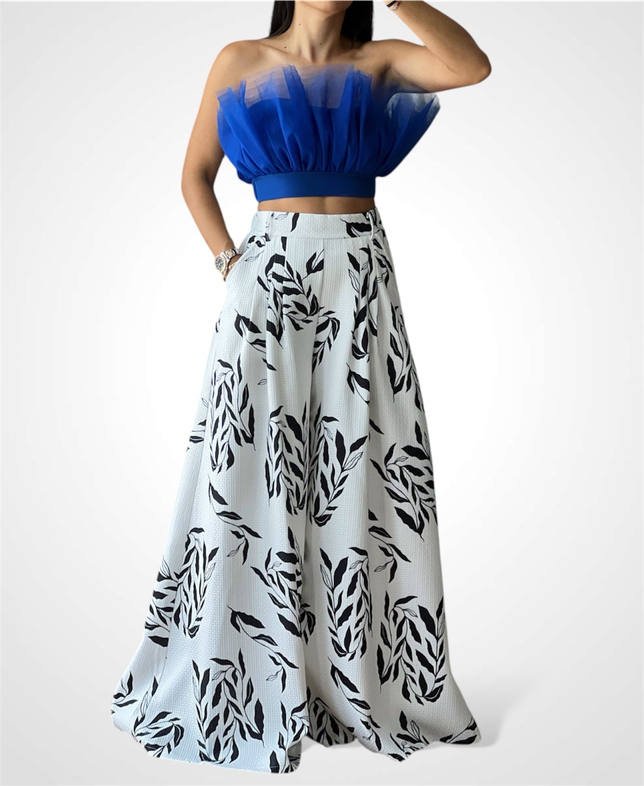 Royal Blue Ruffle Mesh Crop