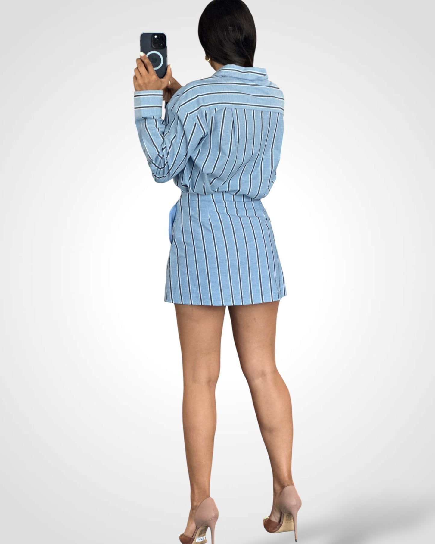 STRIPED LONG SLEEVE SHIRTS AND SKORT