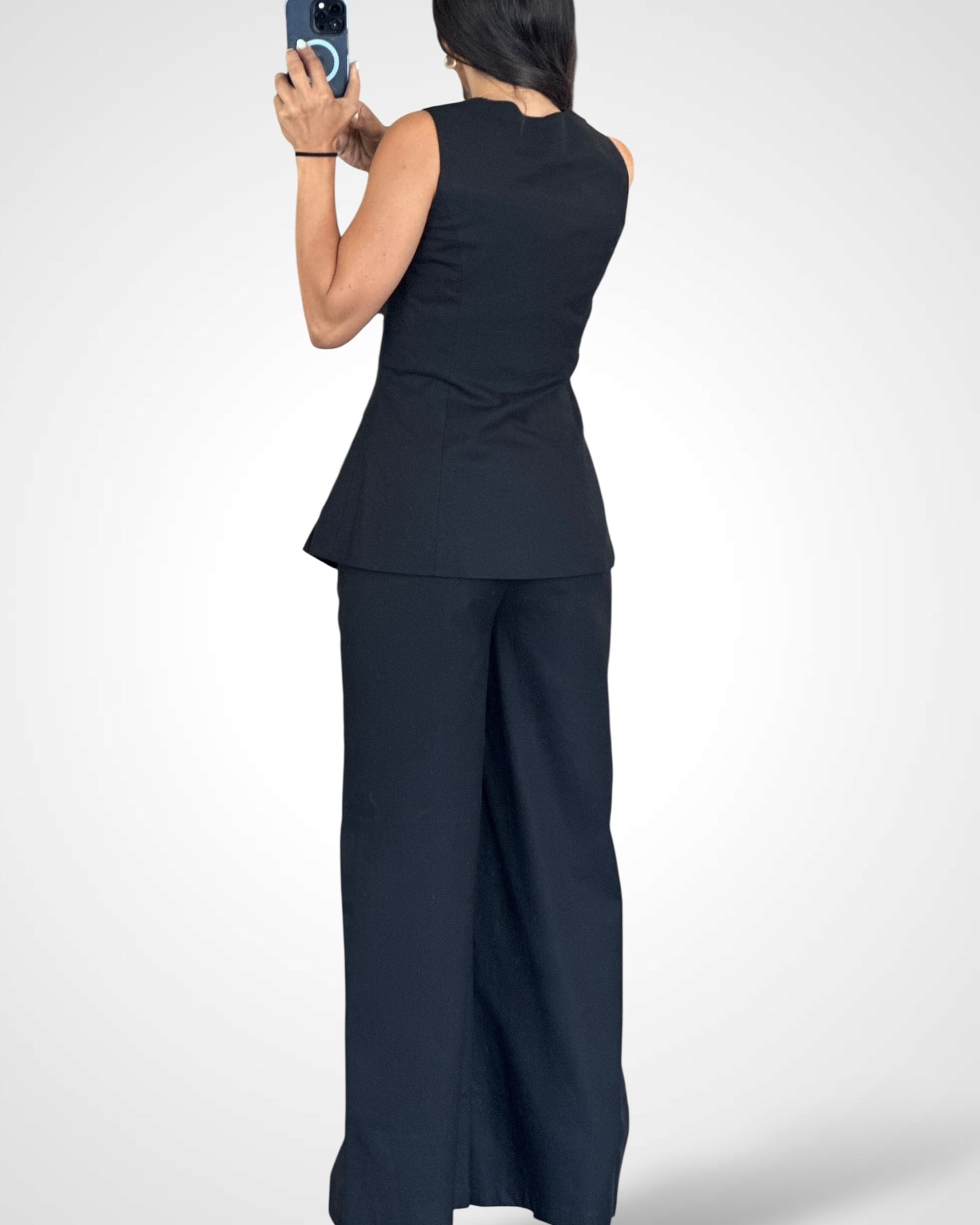 SJQ-BLACK SQUARE NECK NEST AND LONG PANTS SET