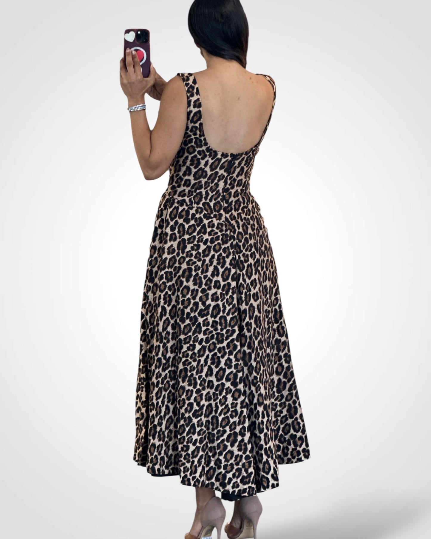 Cheetah Neck Flare Midi Dress