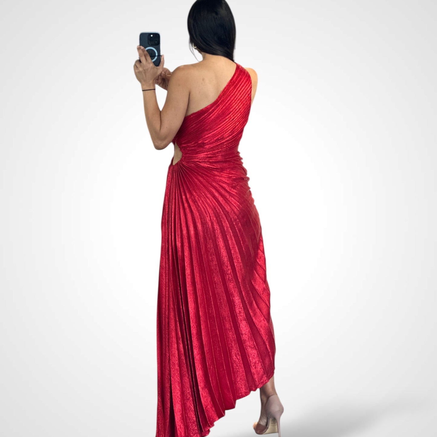 Red Metallic Pleated One S Dress