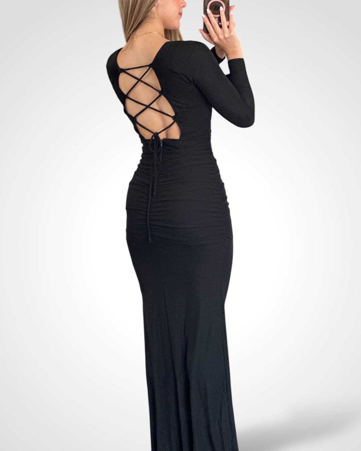 GLITTERED CRISS-CROSS LADDER BACK MAXI DRESS
