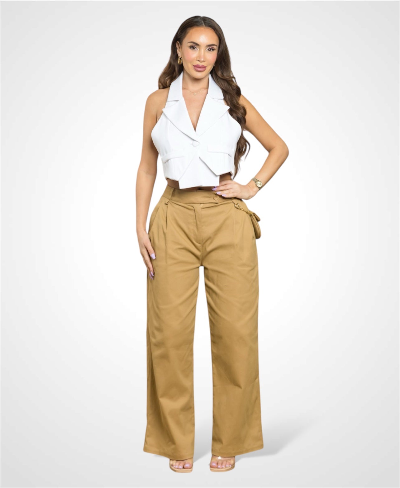 WHITE COLLAR VEST OPEN BACK