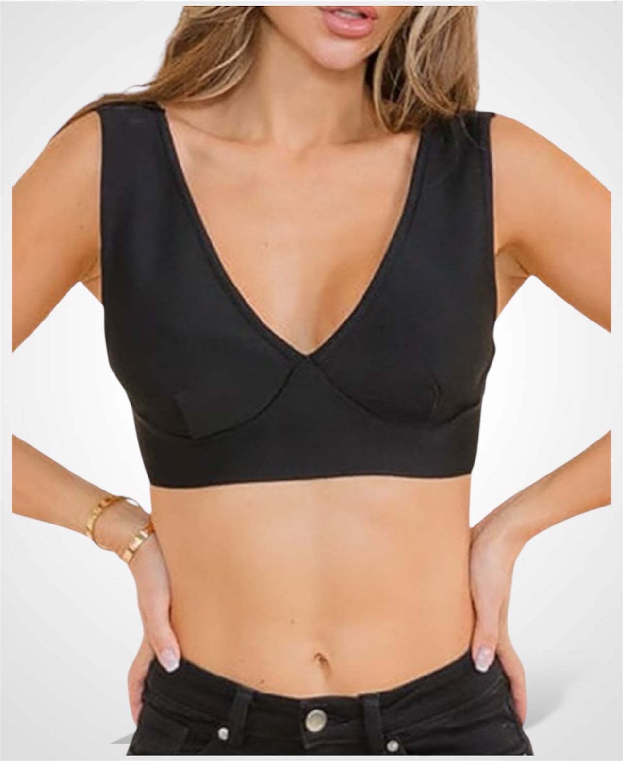 SOLID BANDAGE V NECK SLEEVELESS CROP TANK TOP