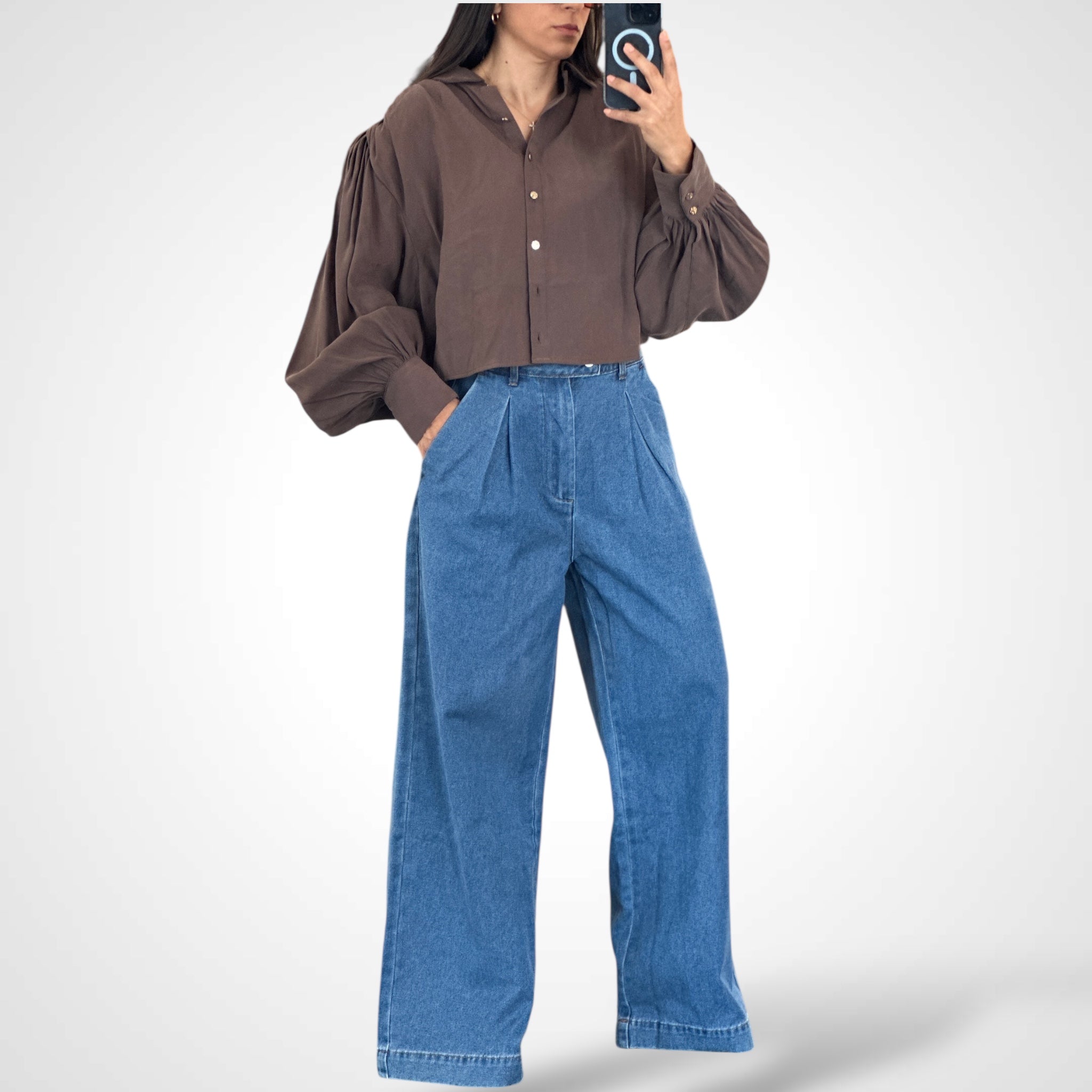 CHOCOLATE GATHERED DETAIL SHIRT