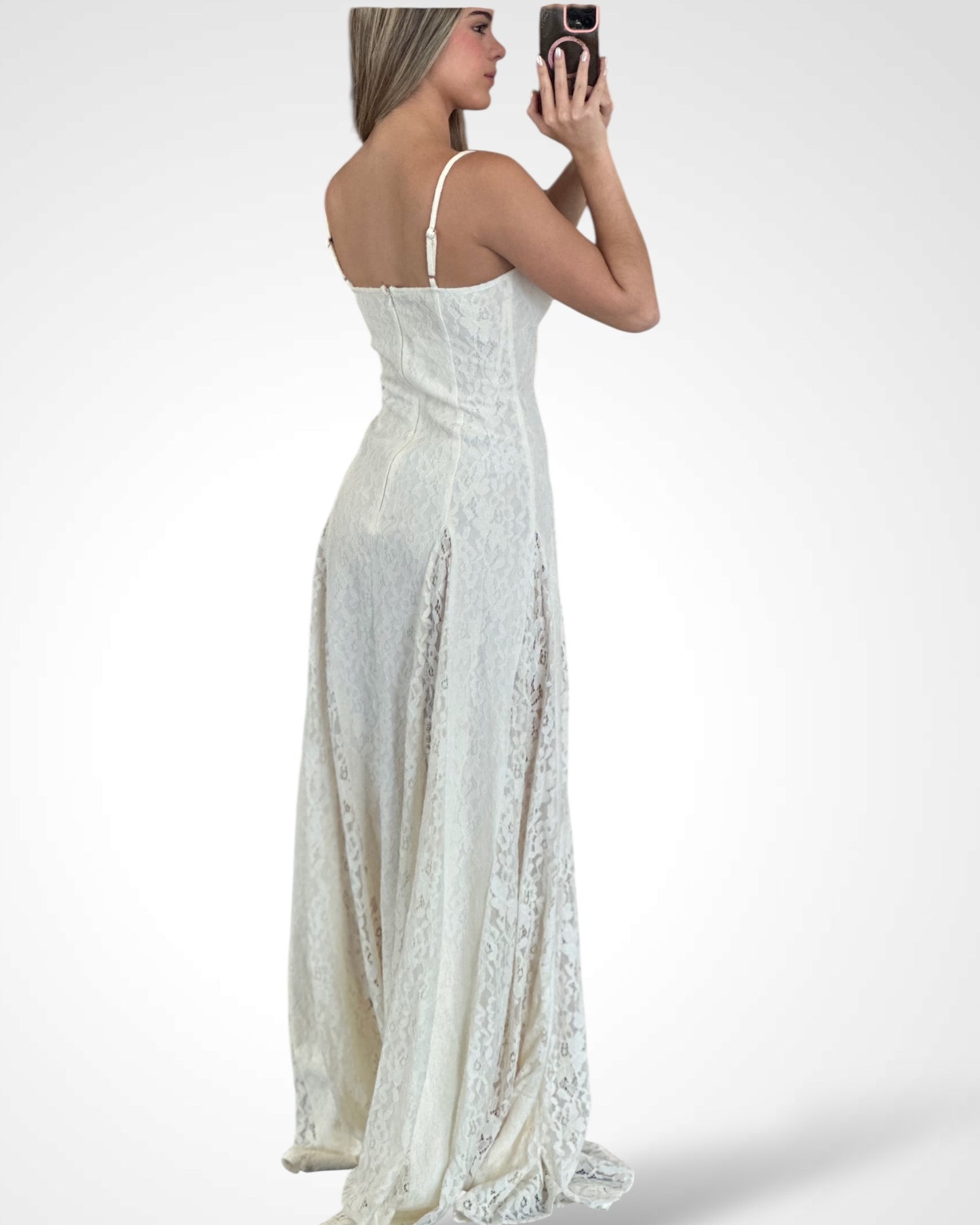 Floral Lace Godet Maxi Dress