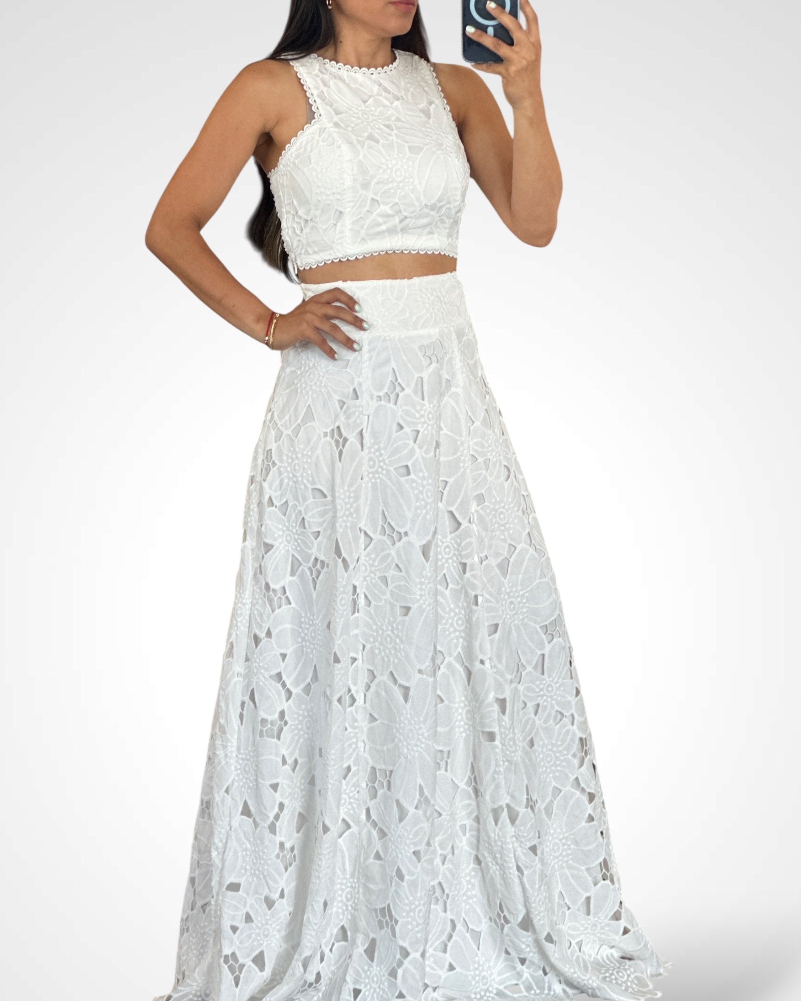 SJQ-EYELET MAXI BOHO SKIRT AND TOP SET