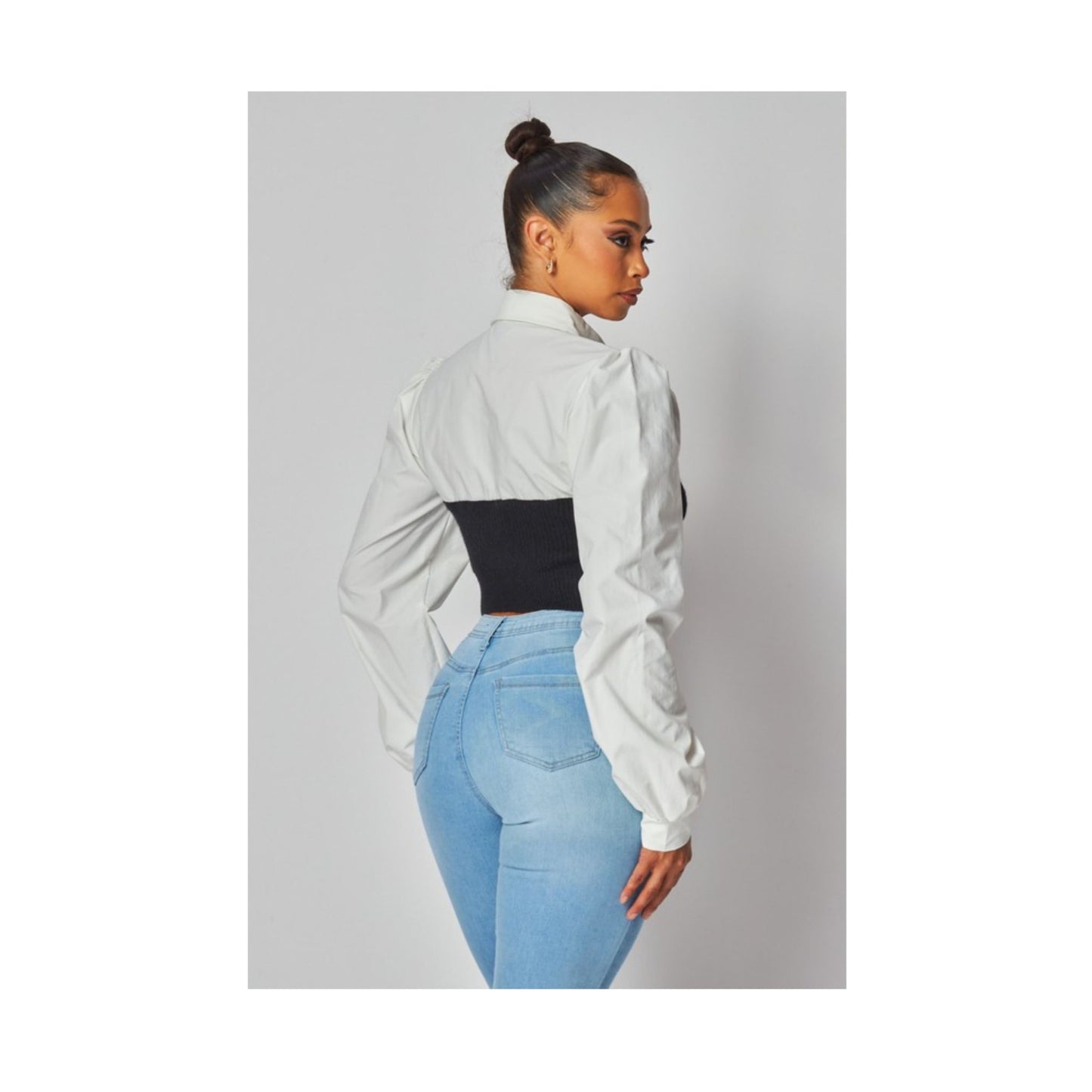 KELLEY KNIT SWEATER CONTRAST BUTTON UP BLOUSE