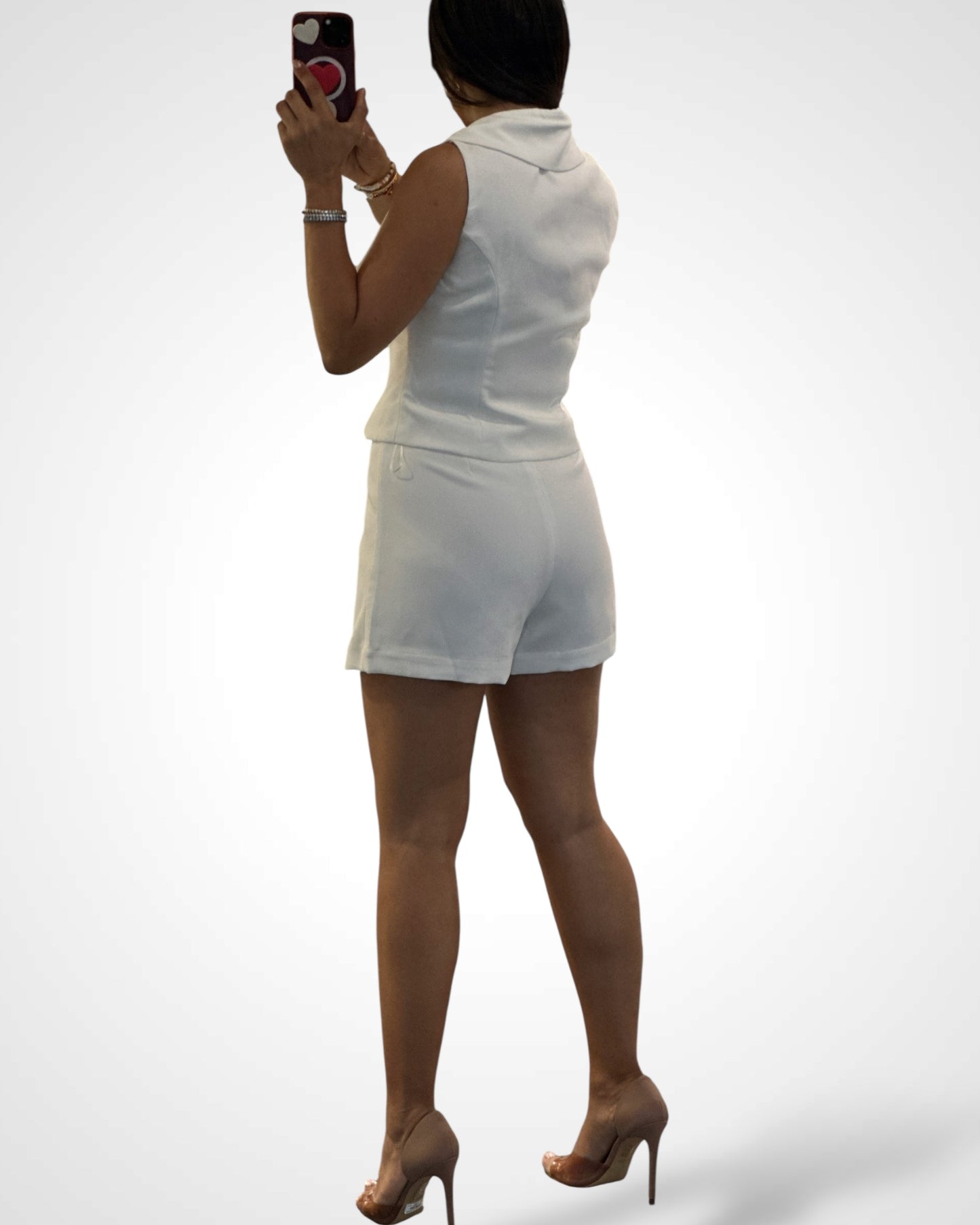 Peter Pan Collar Button Down Vest And Skort Set