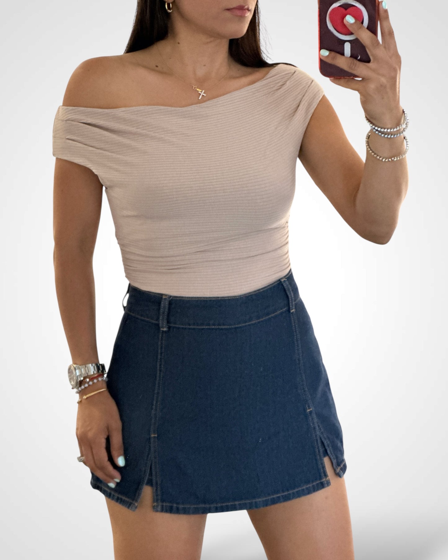 OFF SHOULDER RIB KNIT TOP