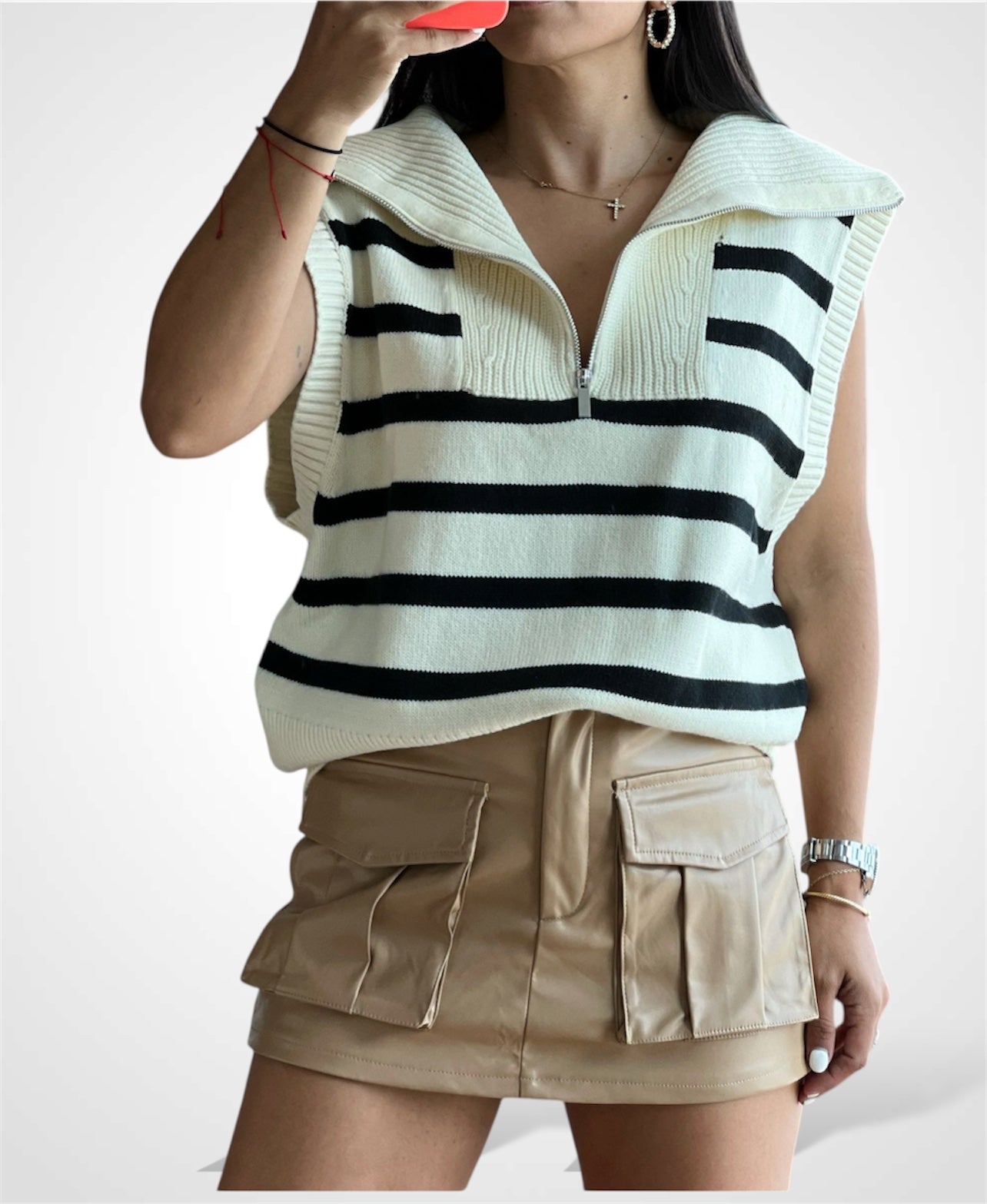 SJQ- Cream Black Sweater