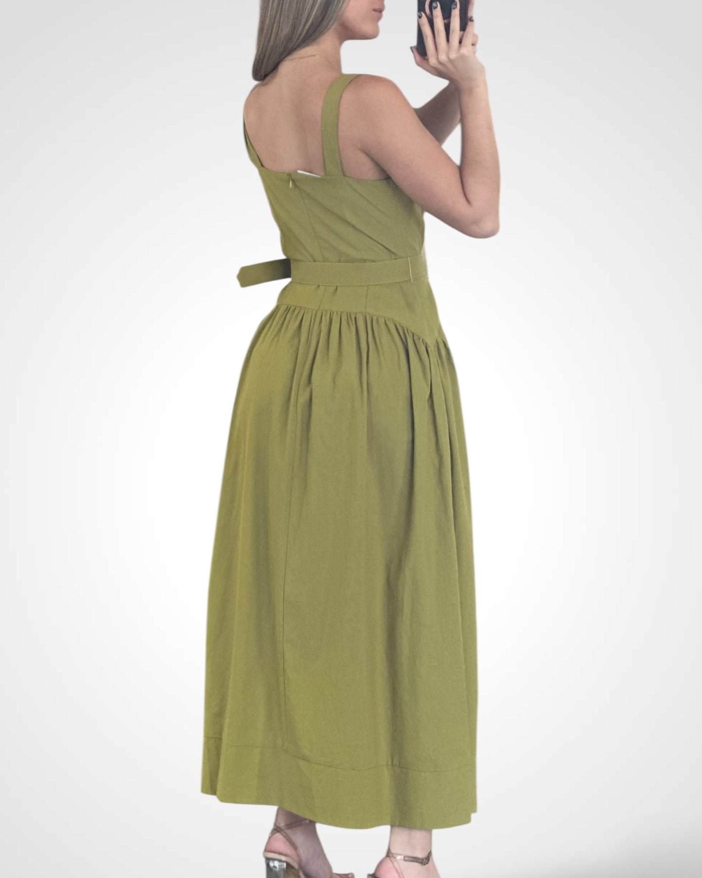 Olive Square Neck Poplin Midi Dress