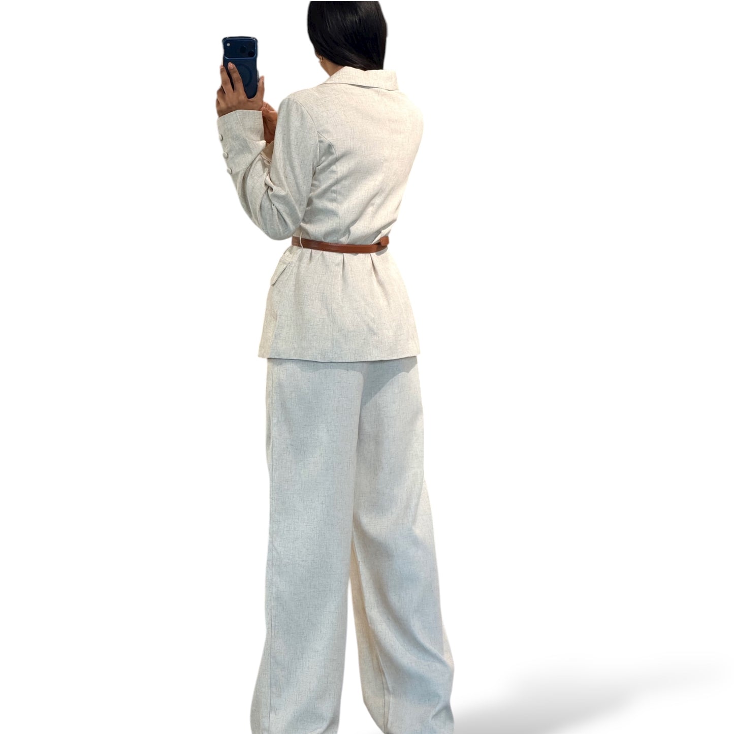 Contrast Beige Trim Blazer and Pants Set