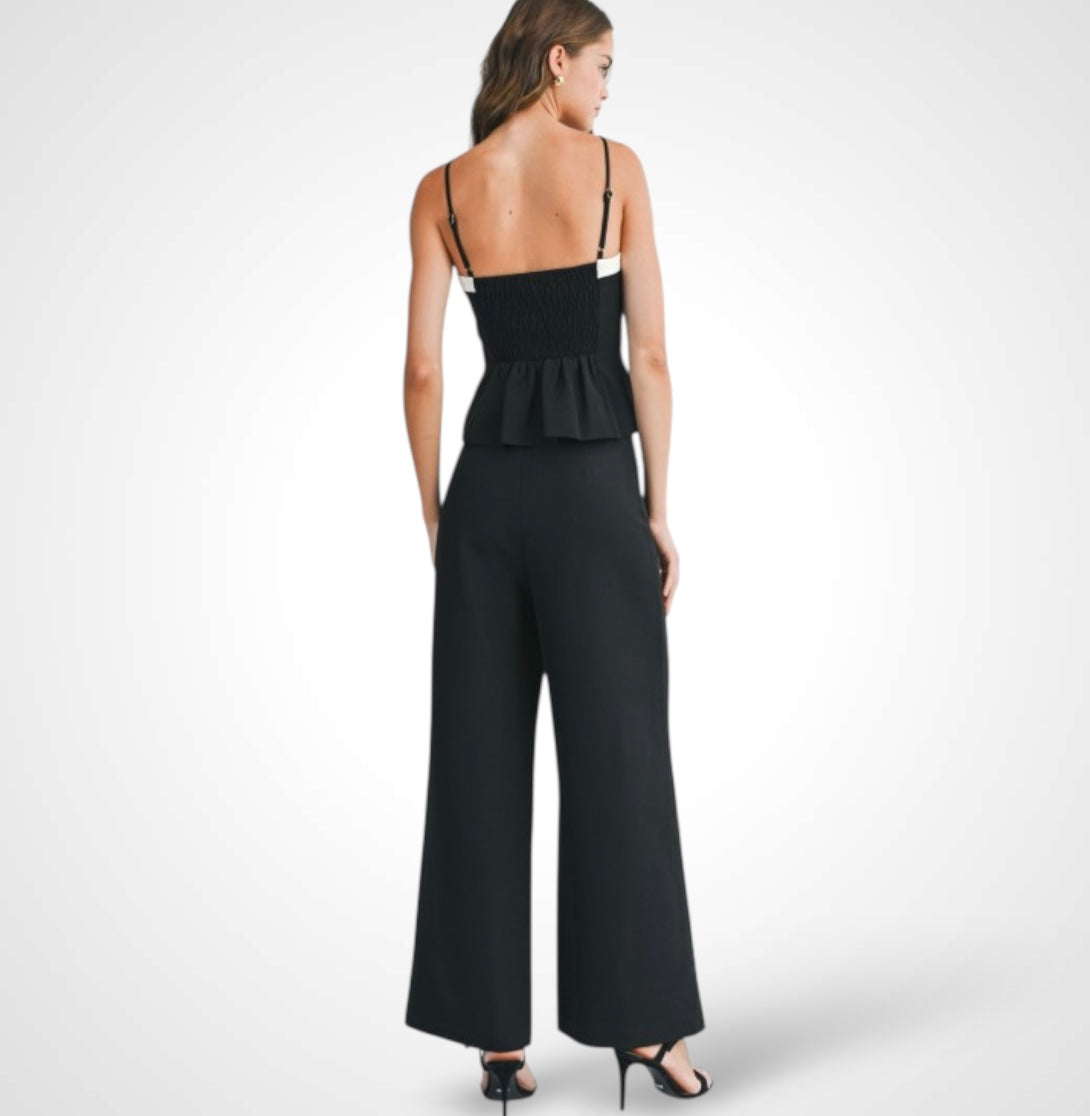 BLACK BUTTON DOWN CAMI AND WIDE LEG PANTS SET