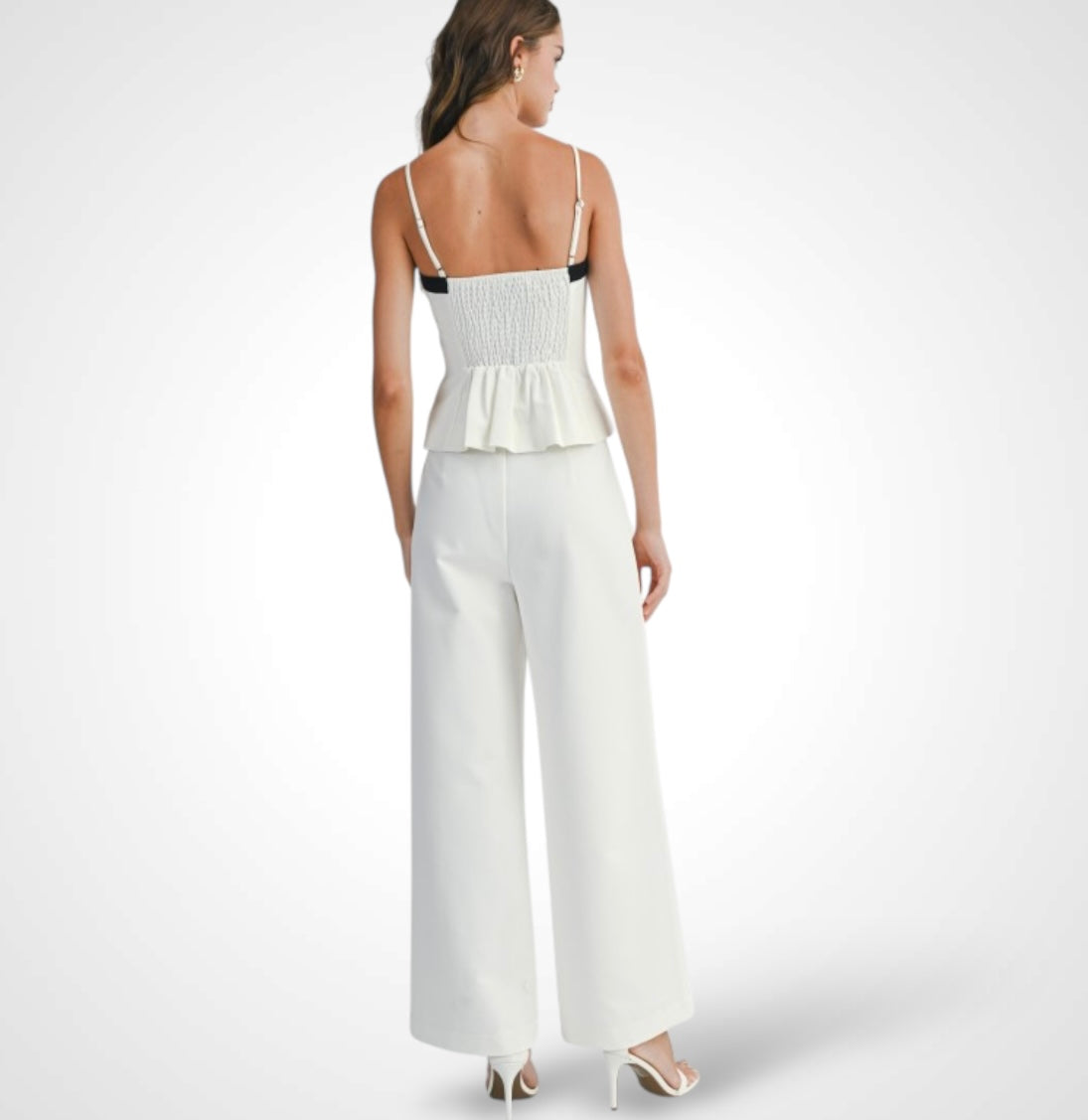 OFF WHITE BUTTON DOWN CAMI AND WIDE LEG PANTS SET
