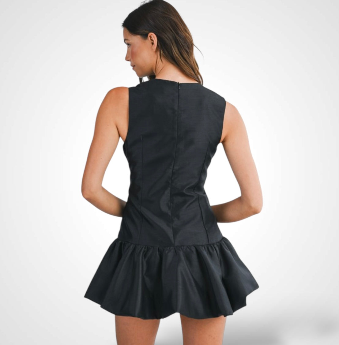 BLACK BUBBLE HEM SLEEVELESS MINI DRESS