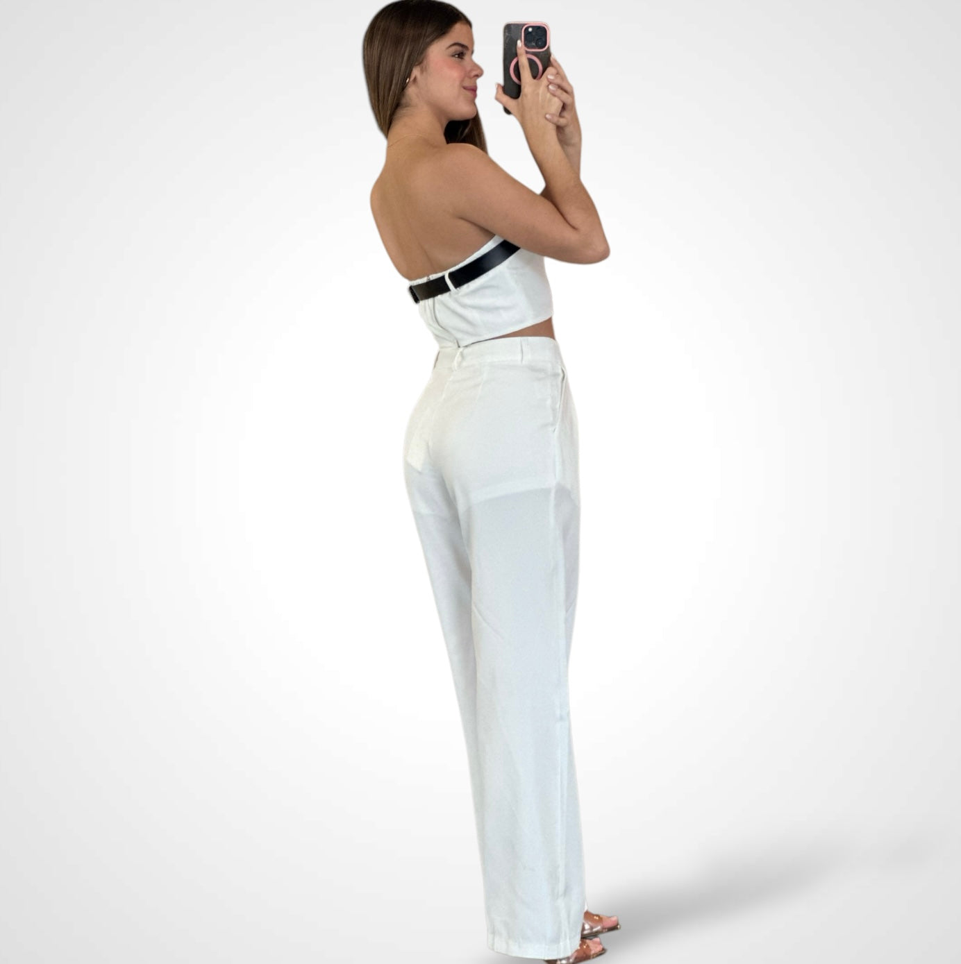 CASSIE BELTED CROP TUBE TOP & STRAIGHT PANTS SET