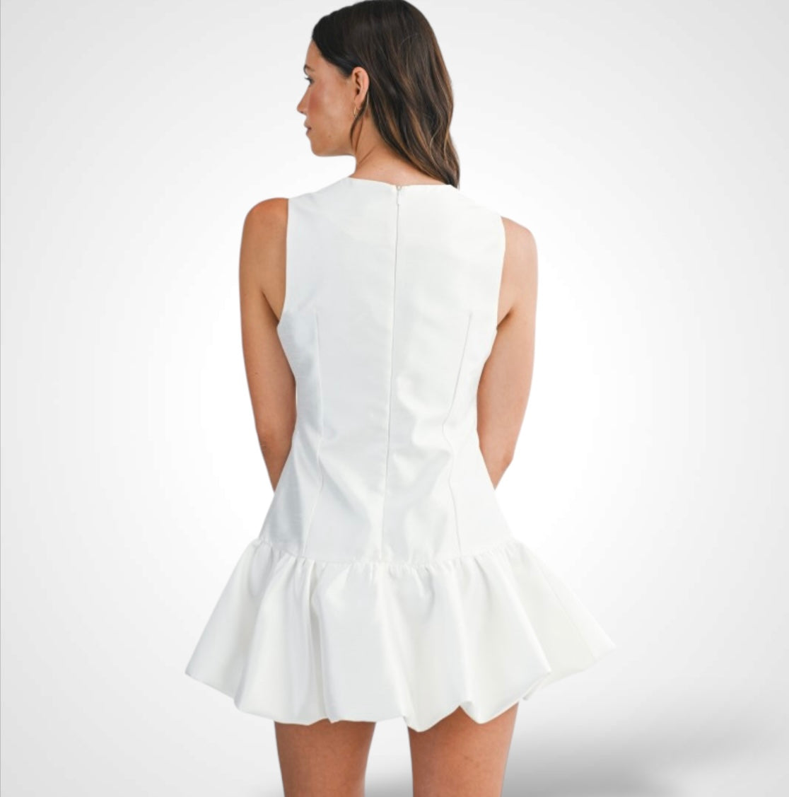 OFF WHITE BUBBLE HEM SLEEVELESS MINI DRESS