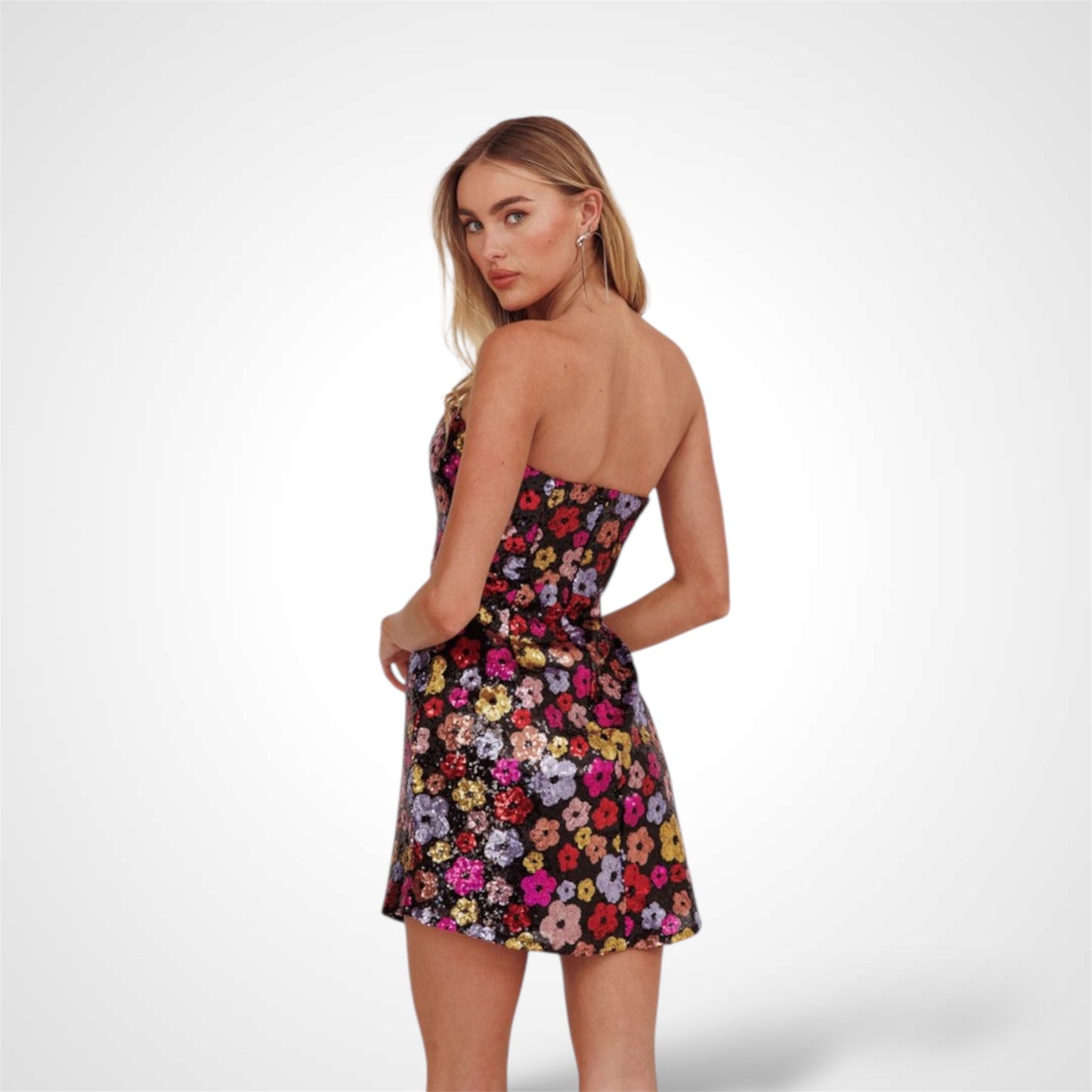 Cold Shoulder Floral Sequin Mini Dress