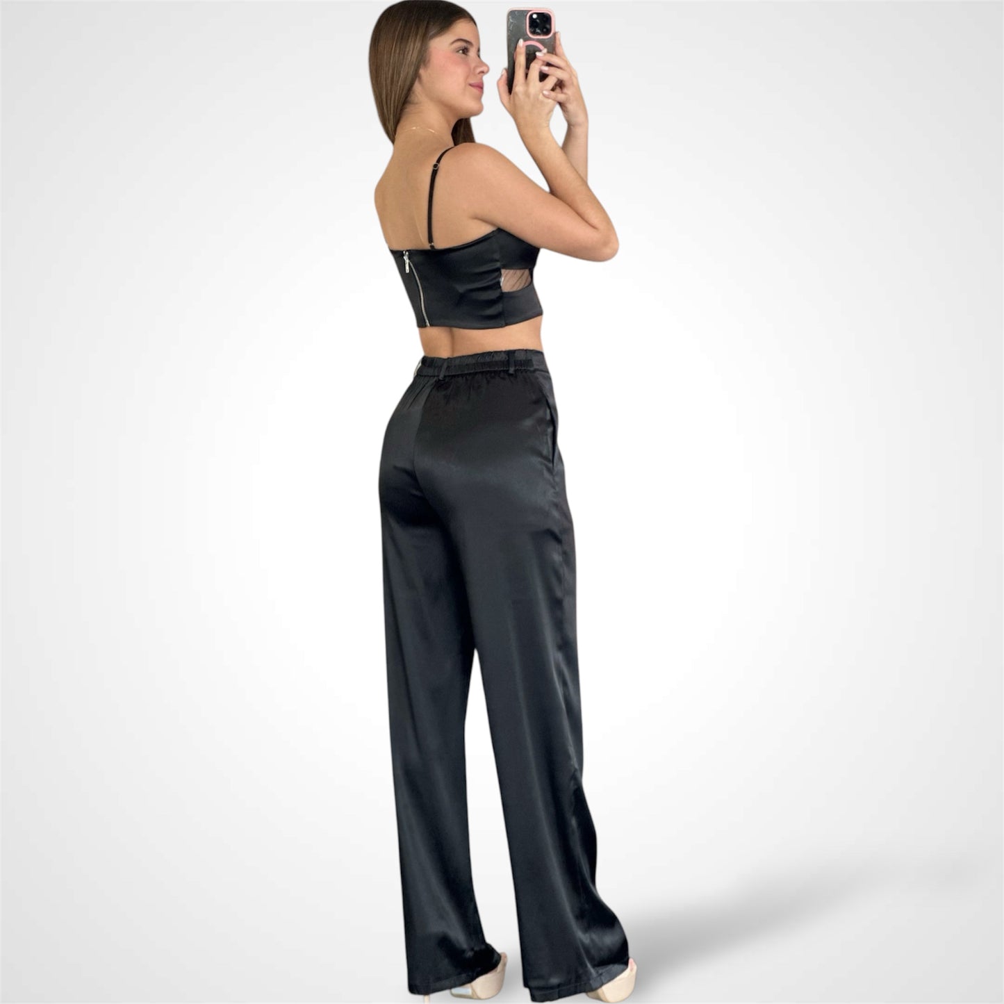 WILDFLOWER SATIN CAMI CROP TOP & PANT SET