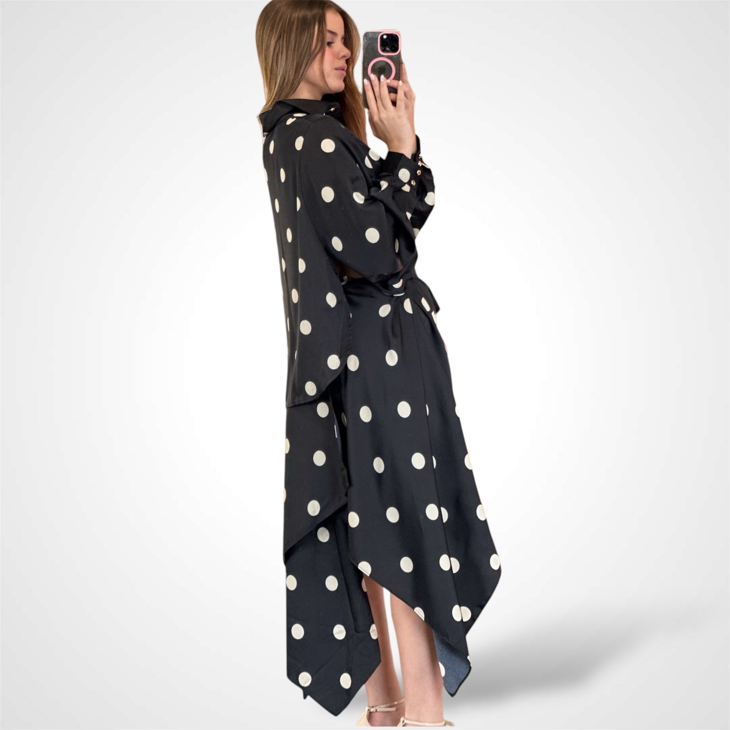 POLKA DOT DRAPE SHIRT SKIRT SET