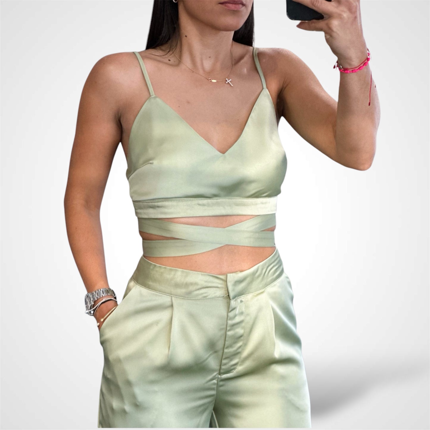 Halter Neck Tied Top And Pants Set