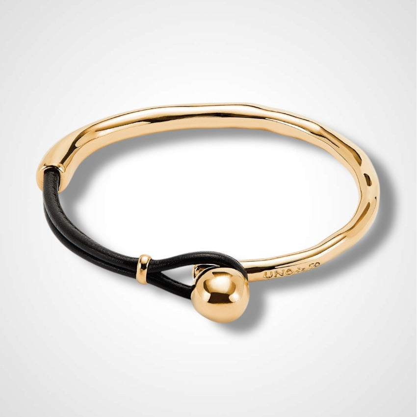 UNO D 50- Gold plated bracelet with brown leather