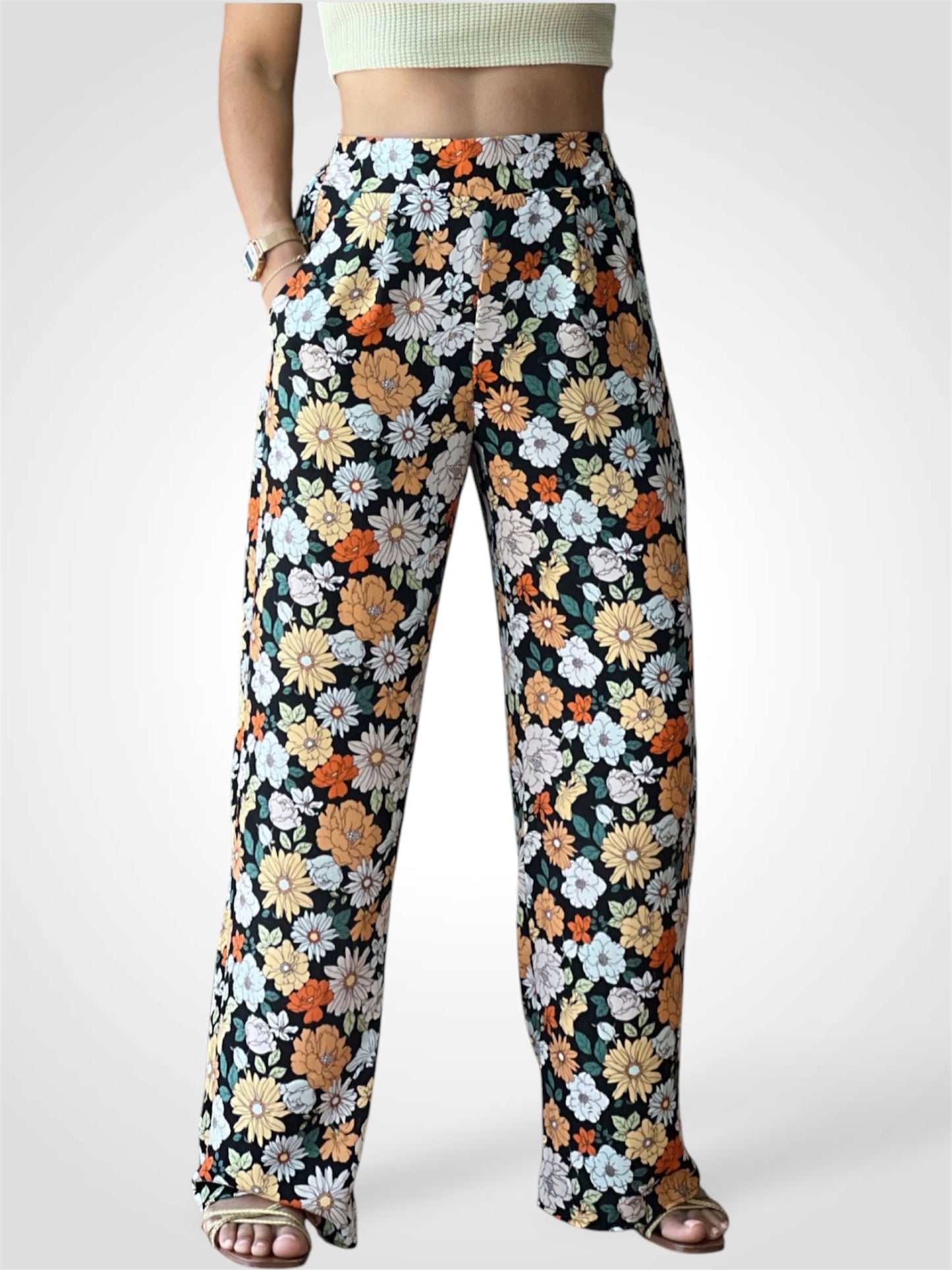 Black Orange Floral Pants