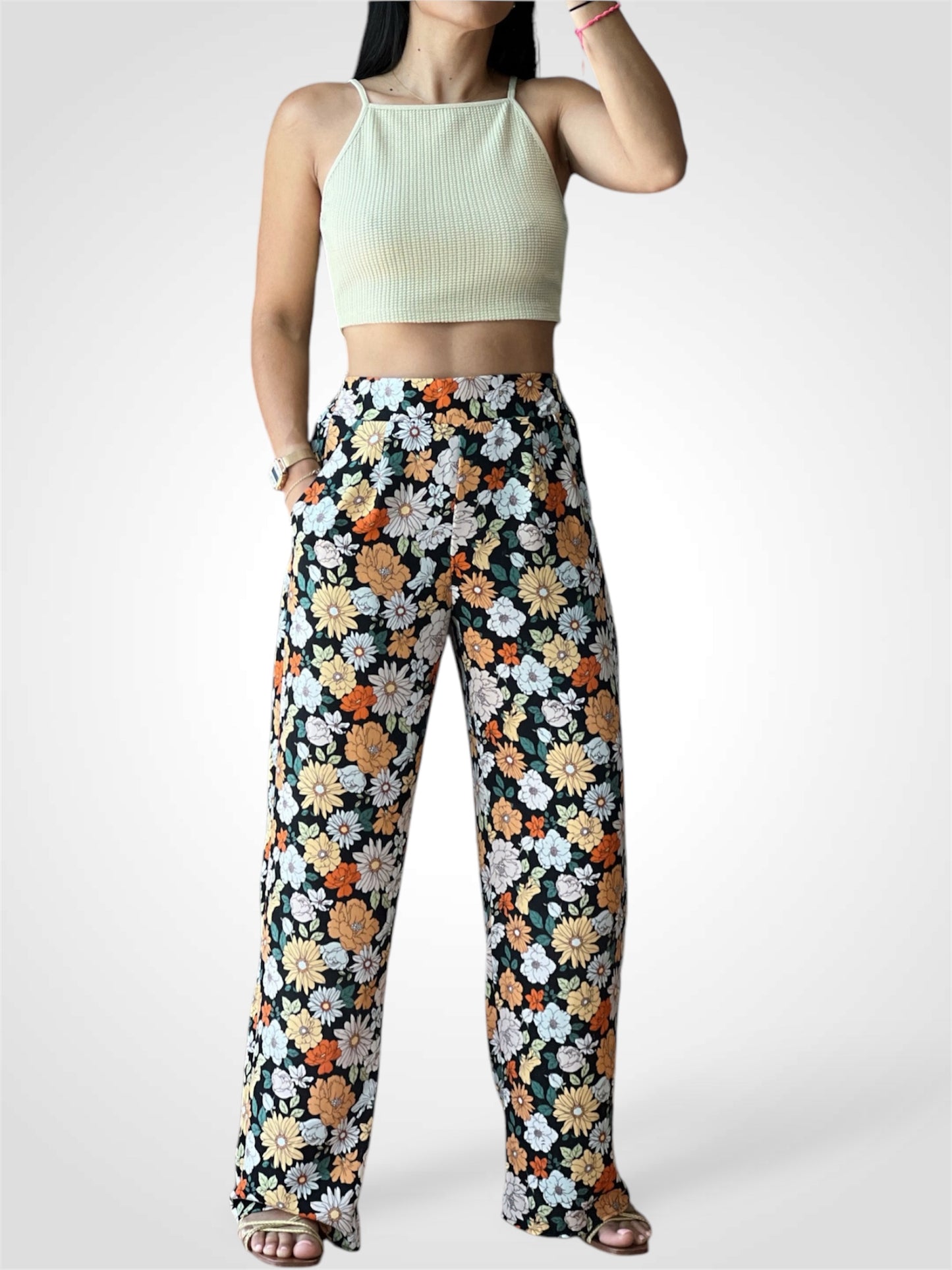 Black Orange Floral Pants