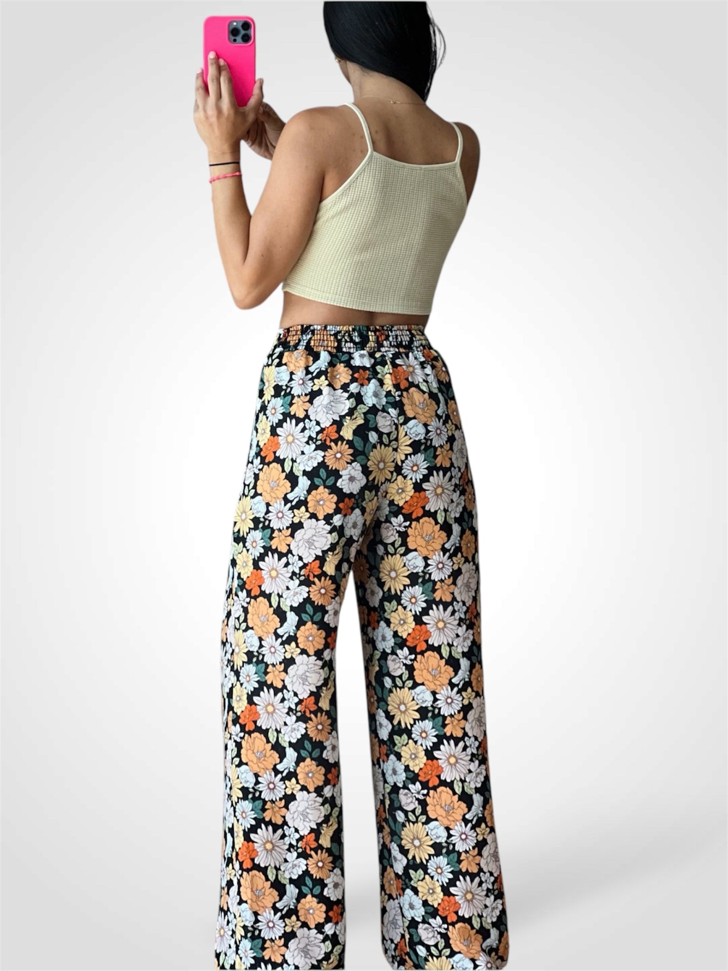 Black Orange Floral Pants
