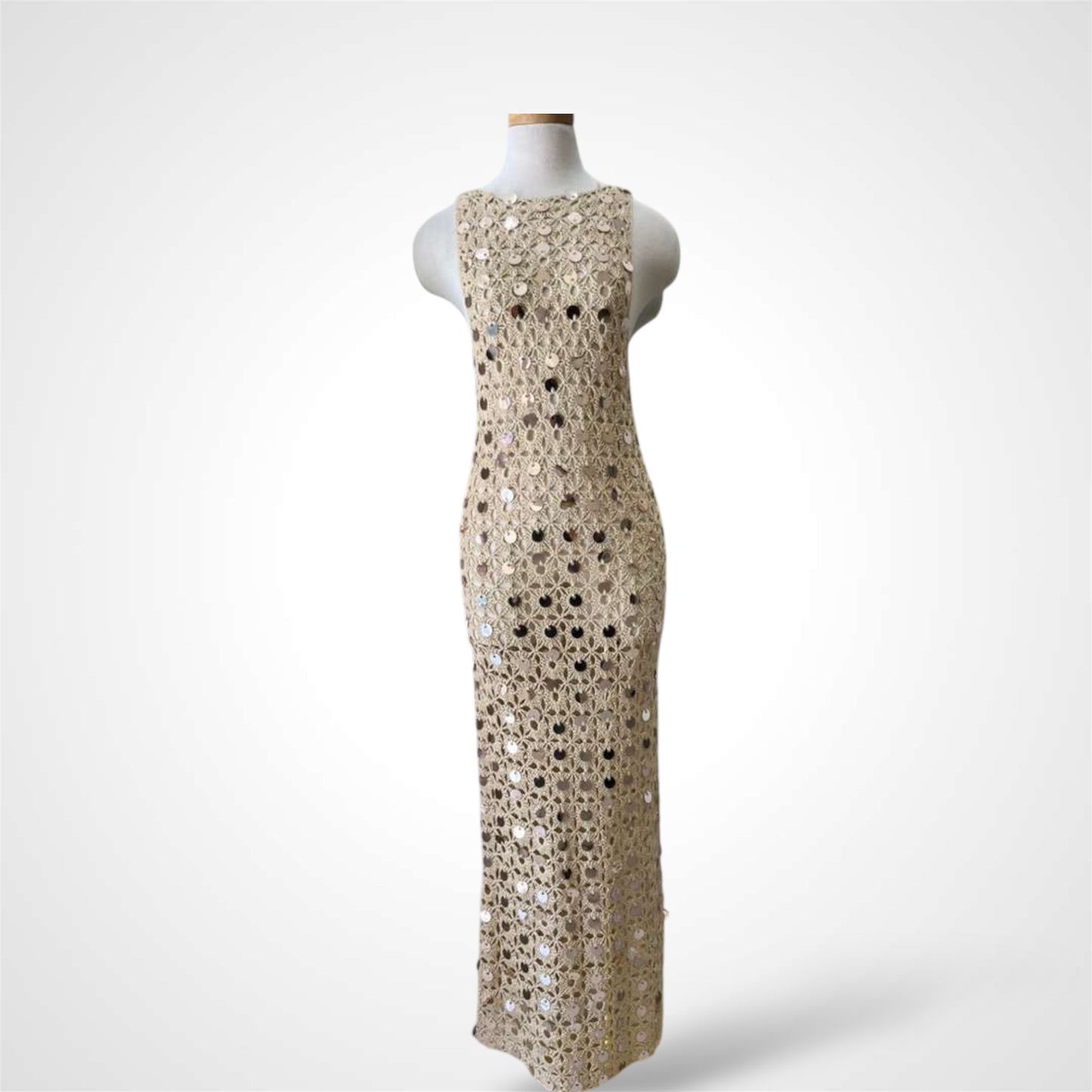 CROCHET AND SEQUIN GOLD DRESS