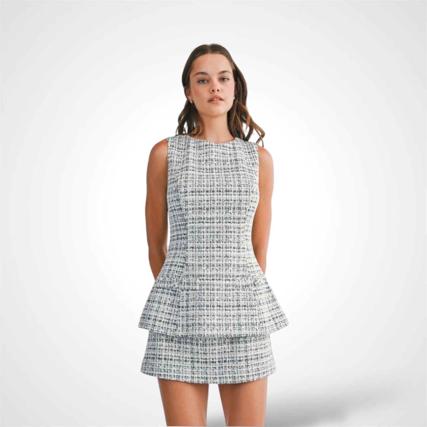 TWEED SLEEVELESS TOP WITH MINI DRESS SKORT