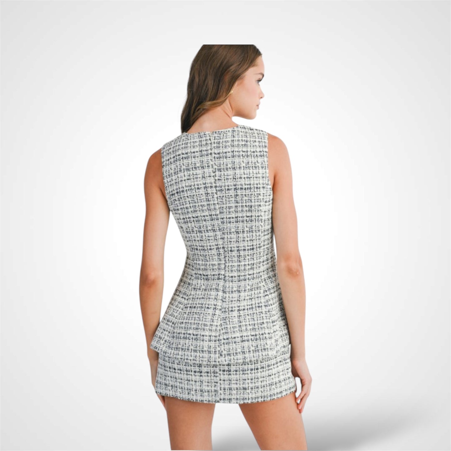 TWEED SLEEVELESS TOP WITH MINI DRESS SKORT