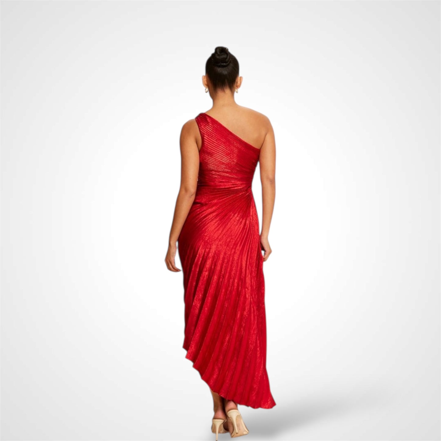 Red Metallic Pleated One S Dress