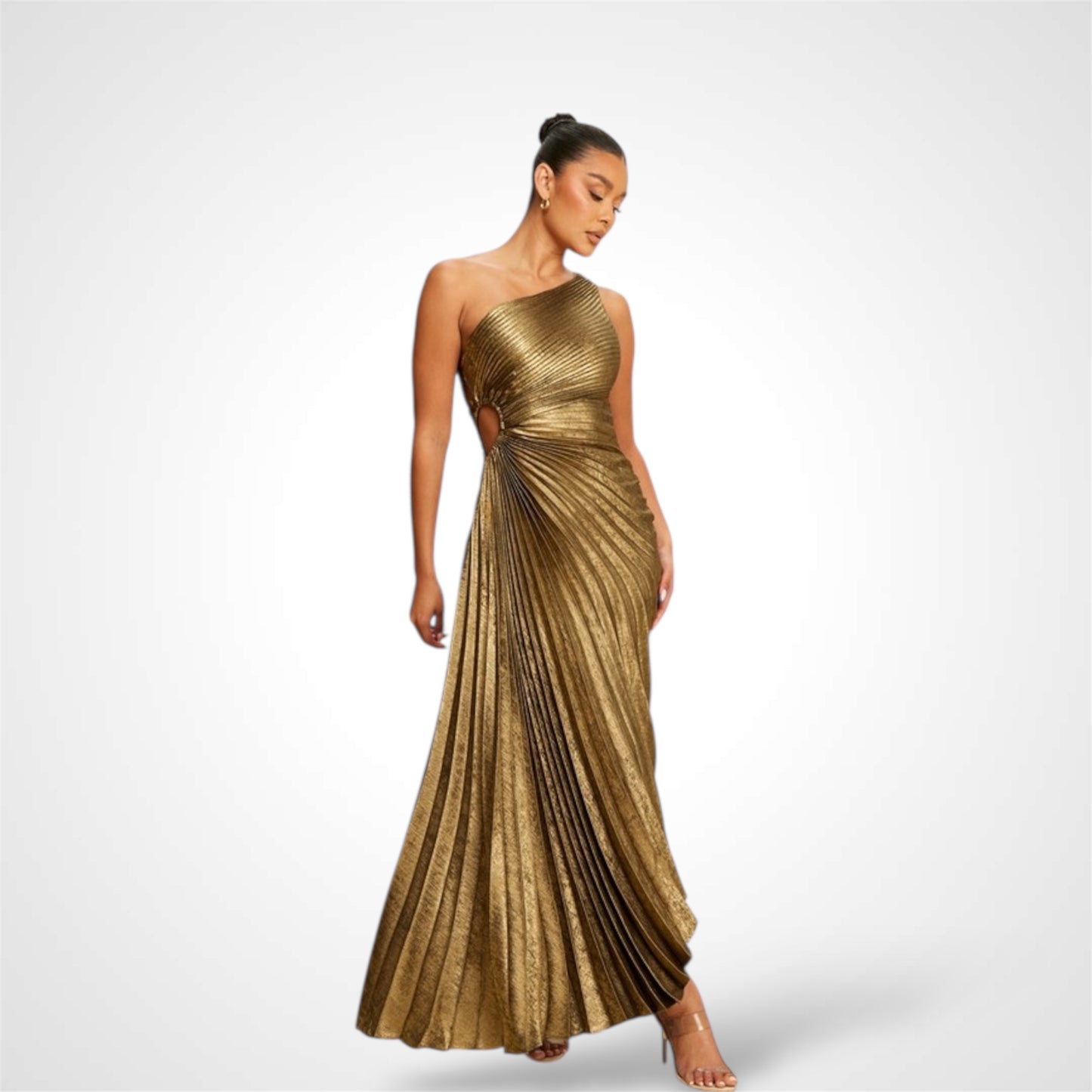 Black-Gold Metallic Pleated One S Dress