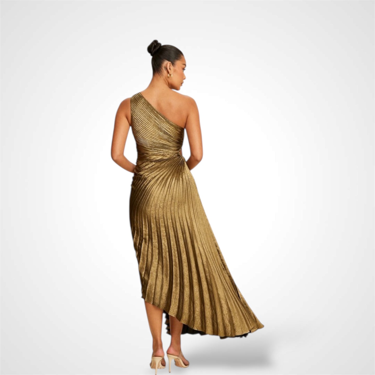 Black-Gold Metallic Pleated One S Dress