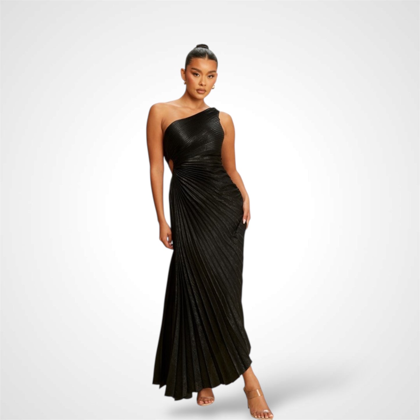 Black Metallic Pleated One S Dress