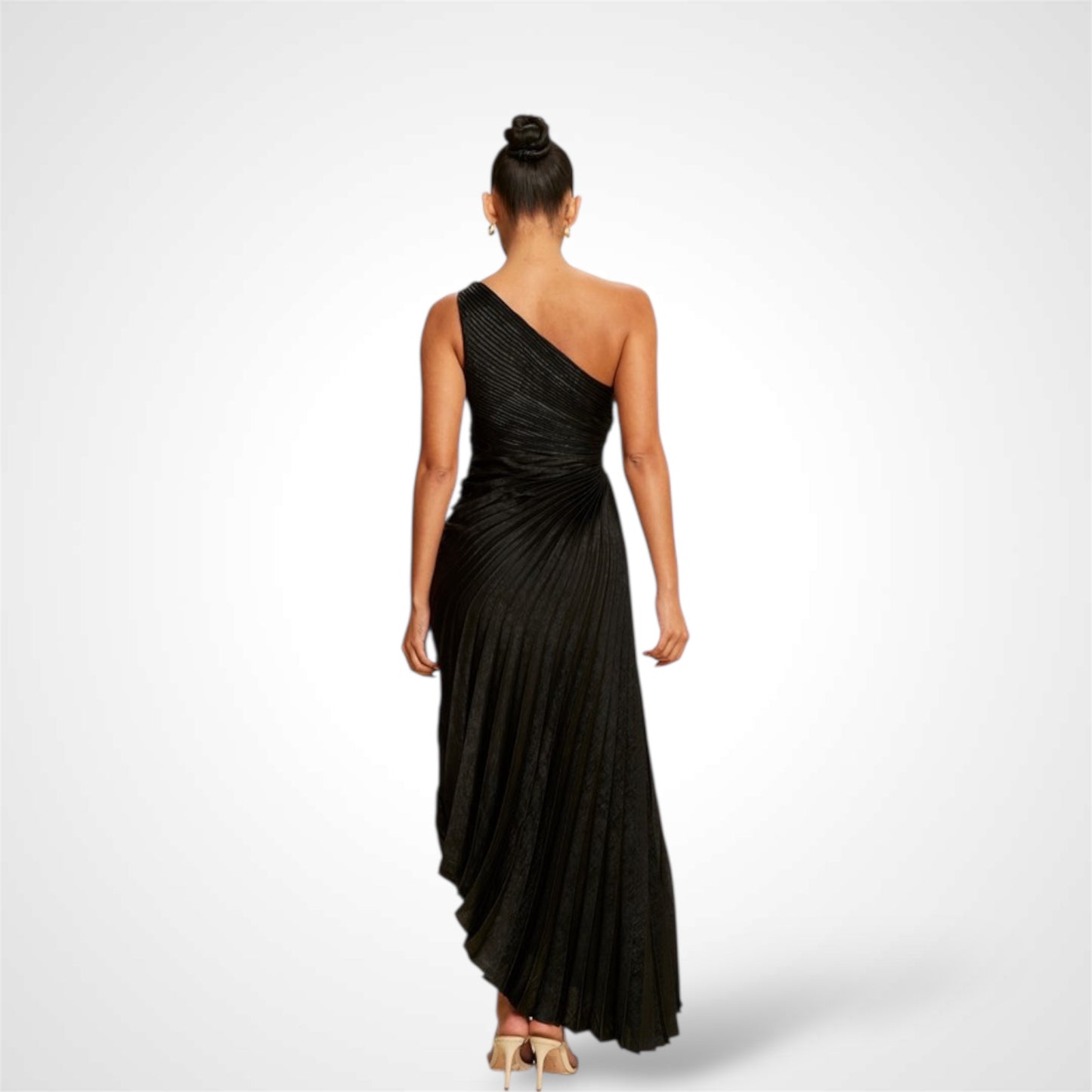 Black Metallic Pleated One S Dress