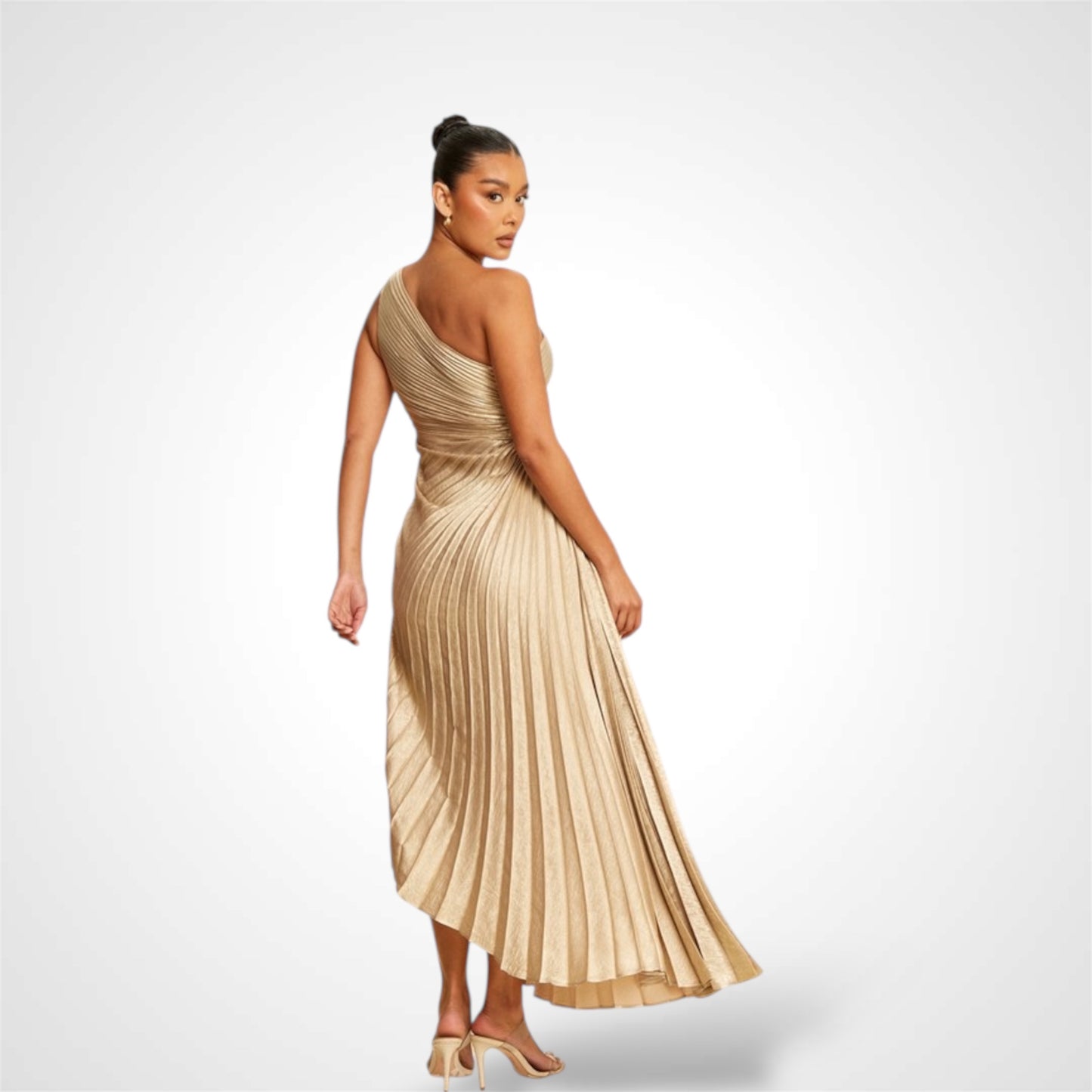 Champagne Metallic Pleated One S Dress