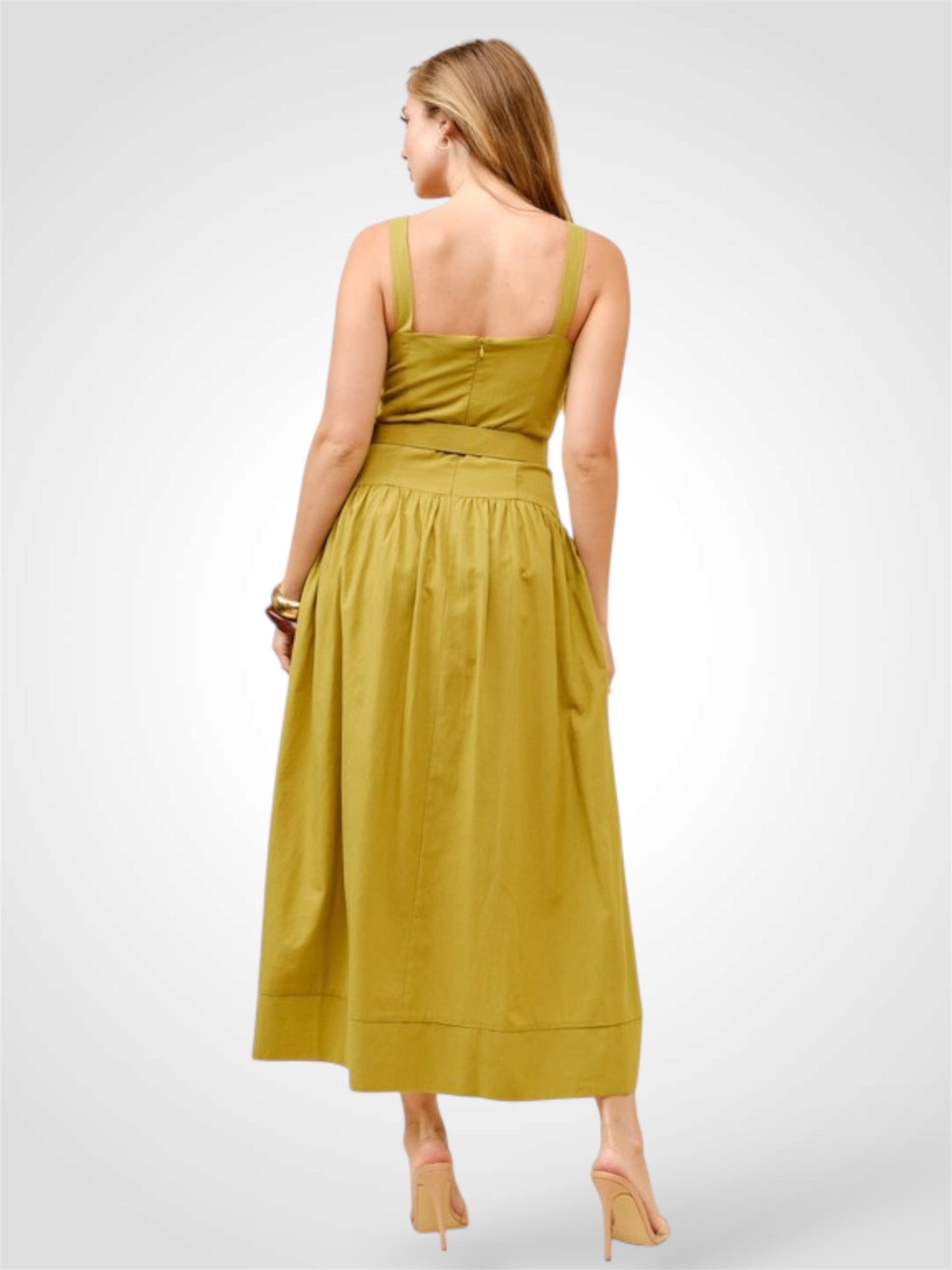 Olive Square Neck Poplin Midi Dress