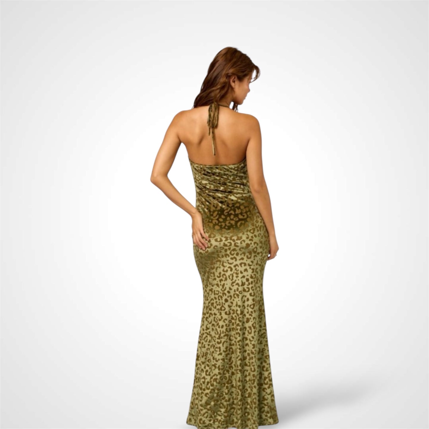 Halter Leopard Print Maxi Dress