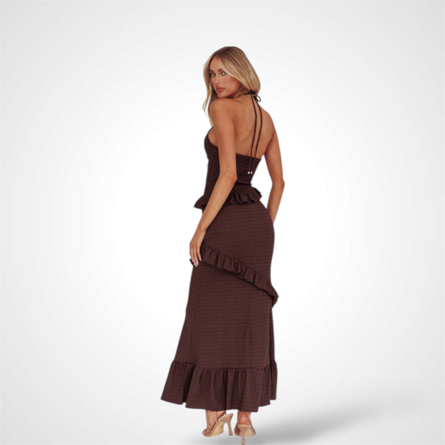 Brown Crinkle Maxi Dress