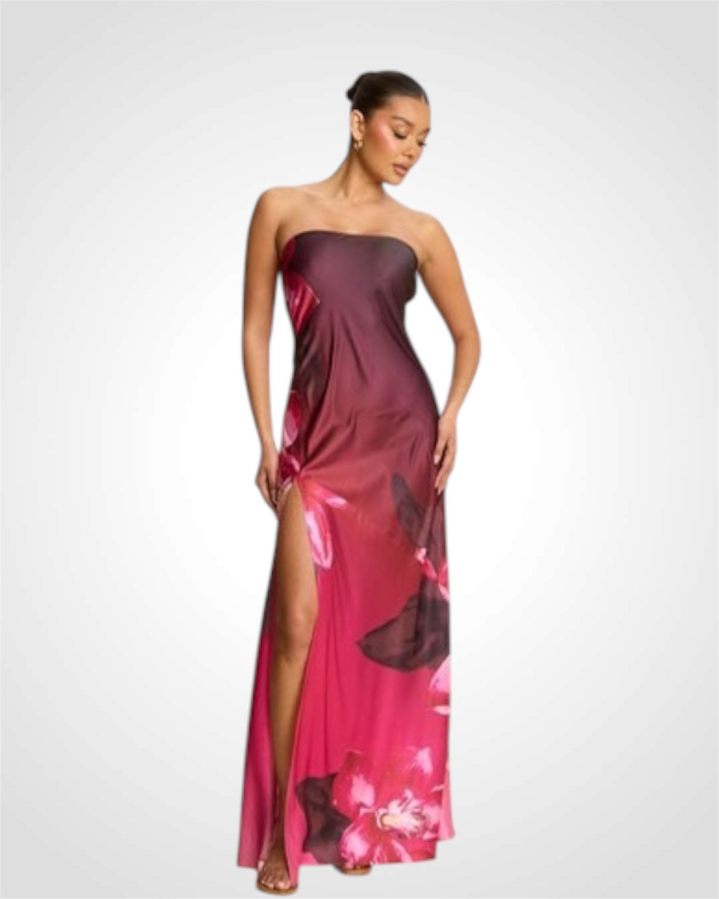 ZULU SATIN FLORAL MAXI DRESS