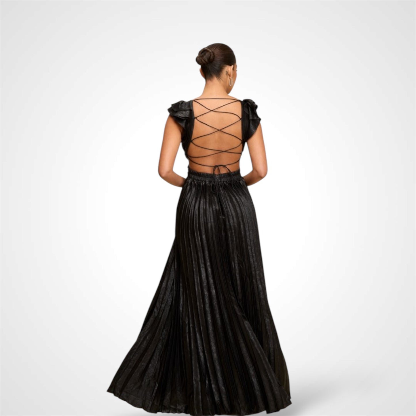 Black Metallic Pleated Maxi Dress