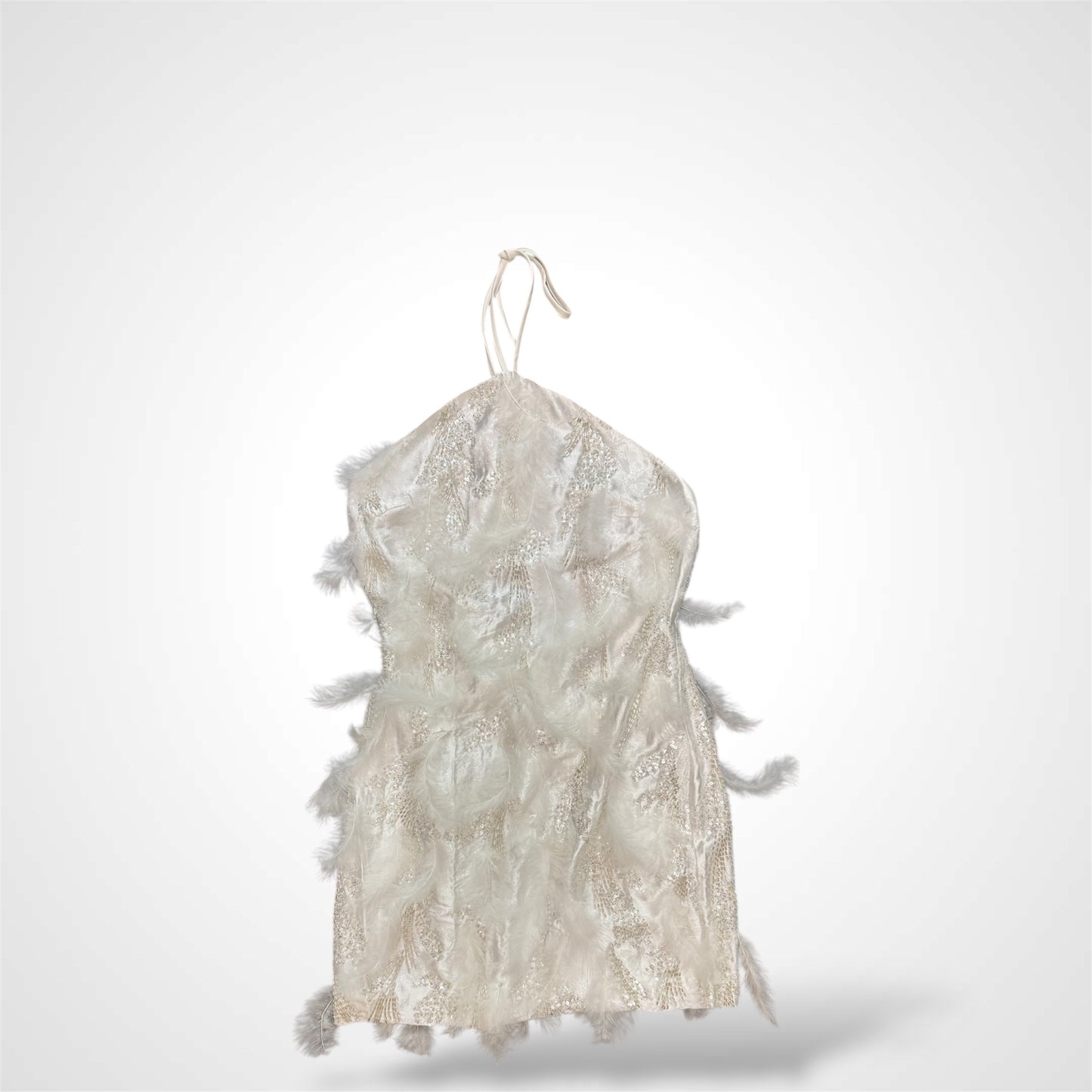 FEATHERS DETAIL WHITE MINI DRESS