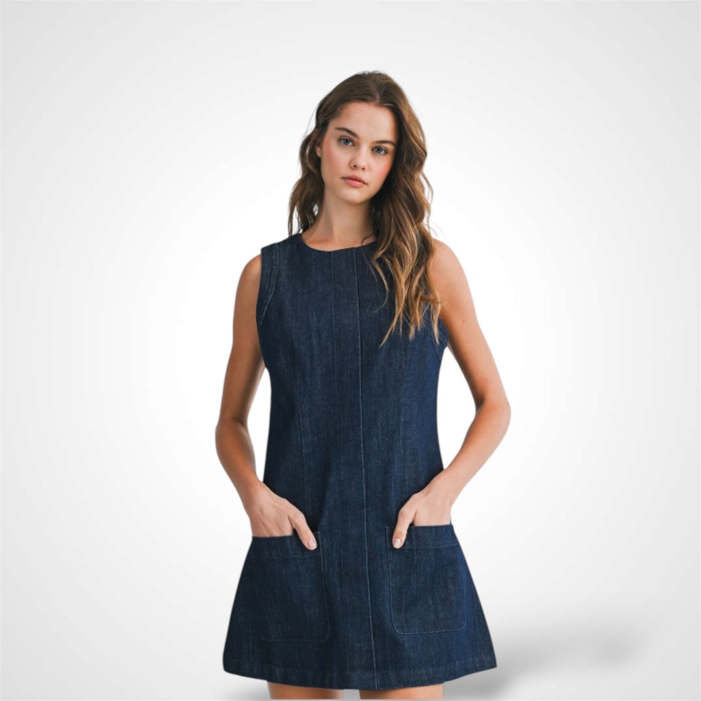 POCKET PATCHED DENIM MINI DRESS