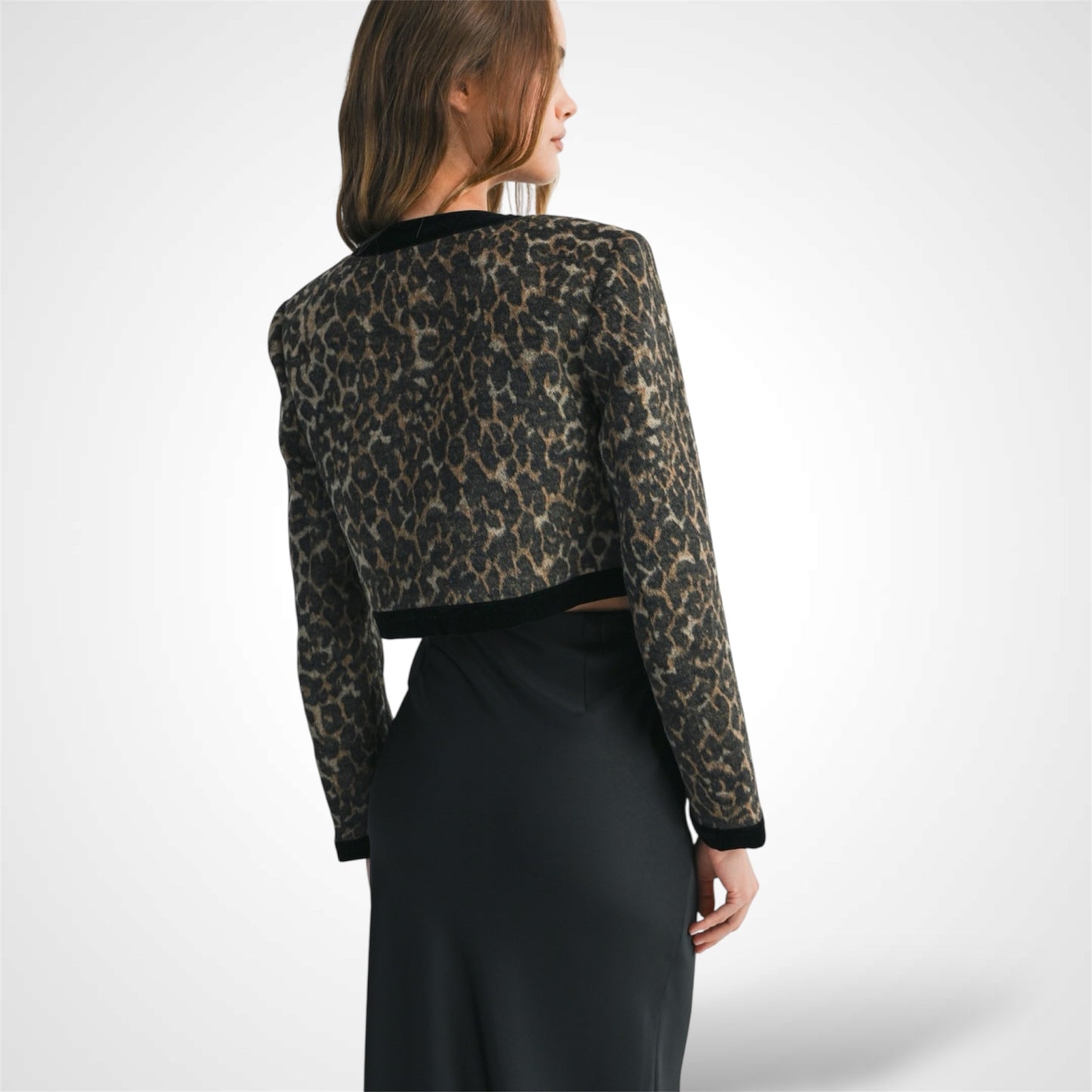 VELVET BOW TIED LEOPARD PRINTED JACKET